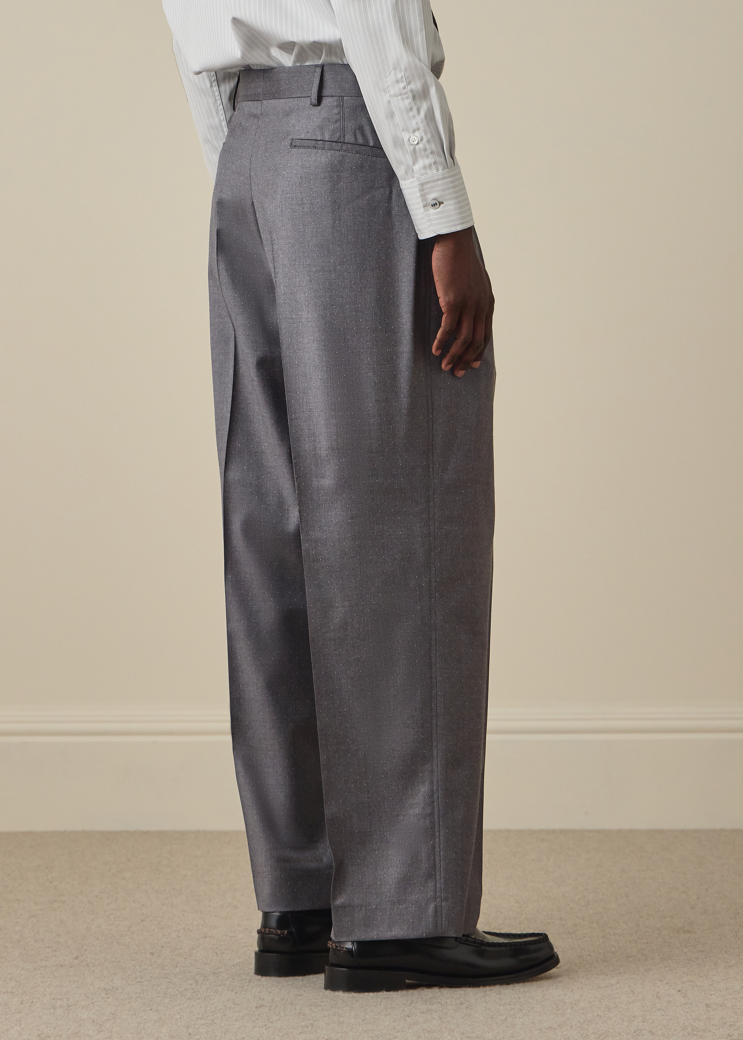 Grey Pin-Dot Wool Pleated Trousers thumbnail 4