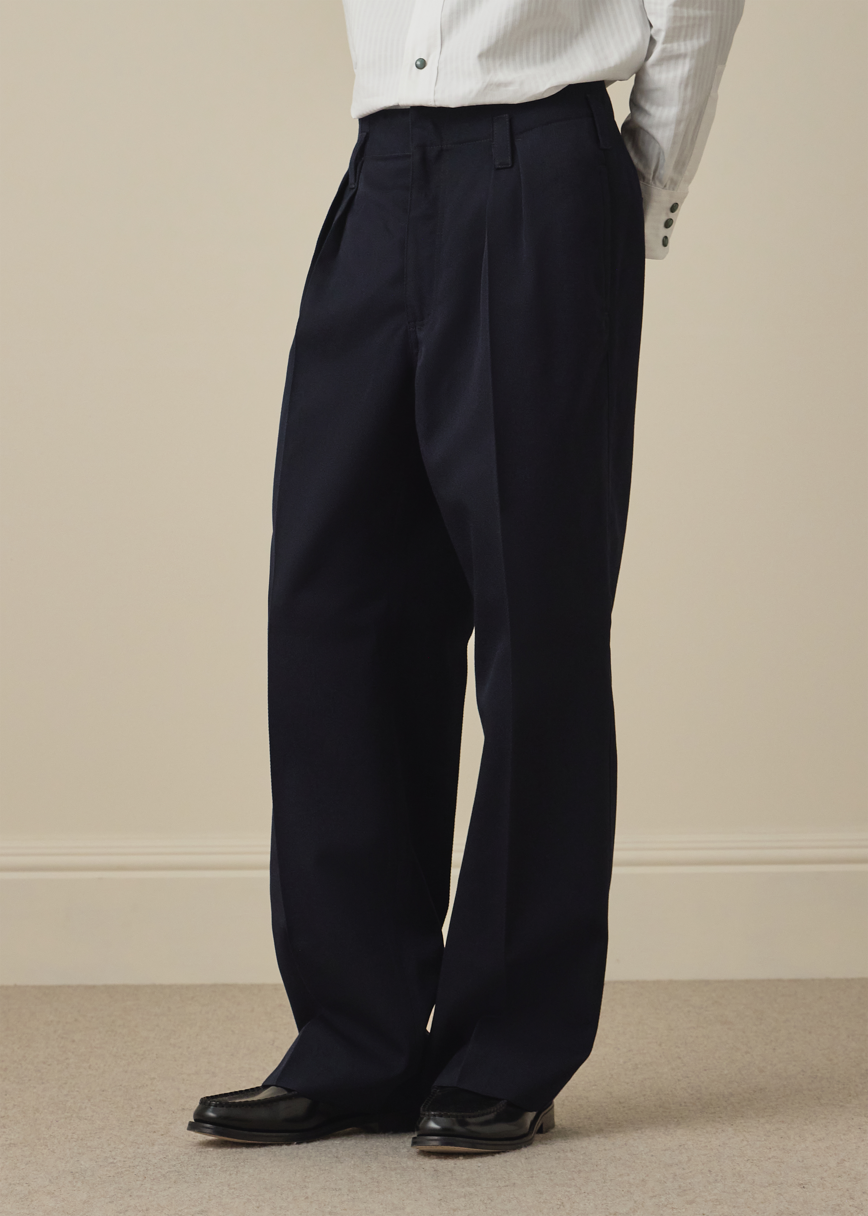 Relaxed-Fit Navy Wool-Twill Trousers thumbnail 2