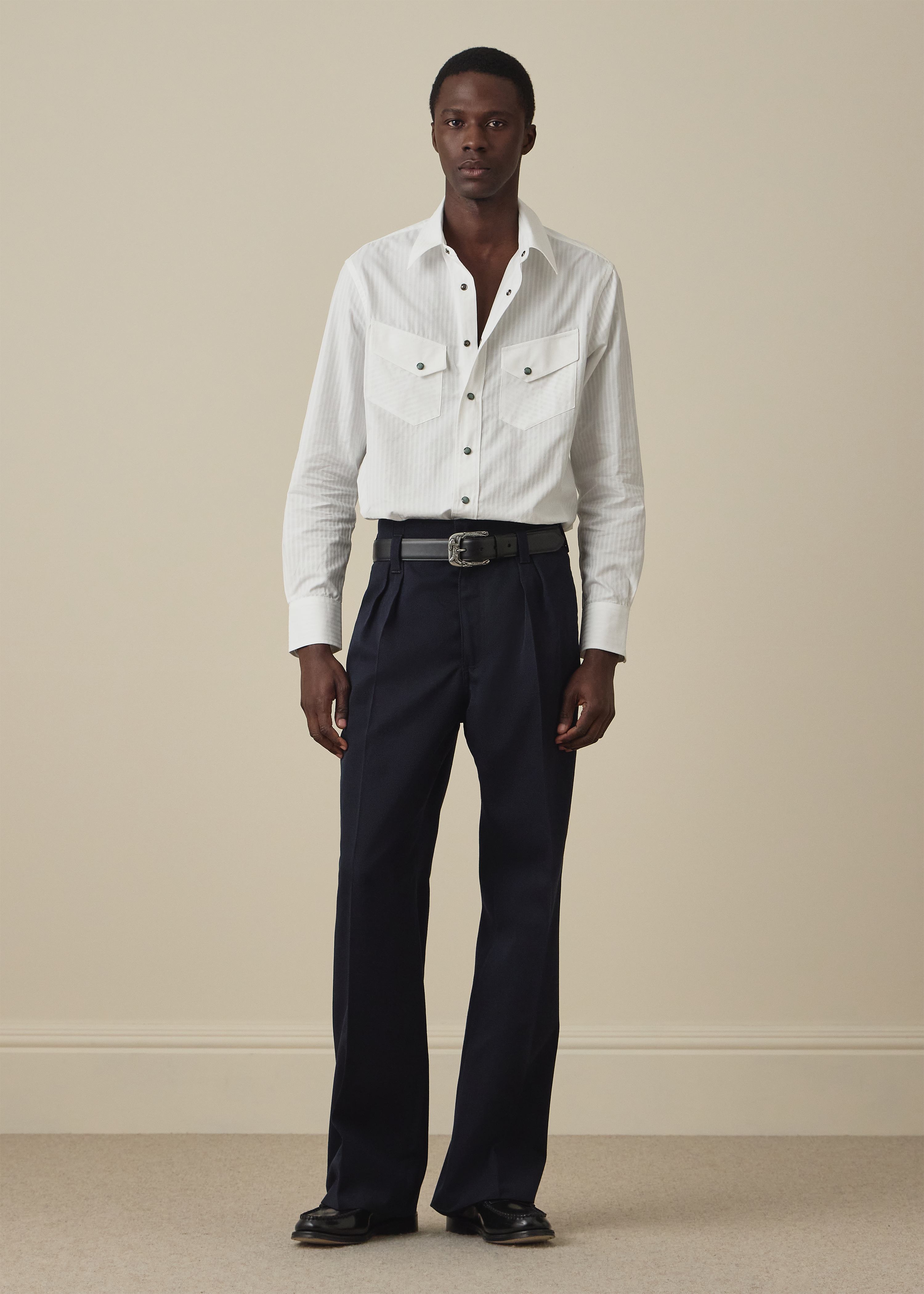 Relaxed-Fit Navy Wool-Twill Trousers thumbnail 6