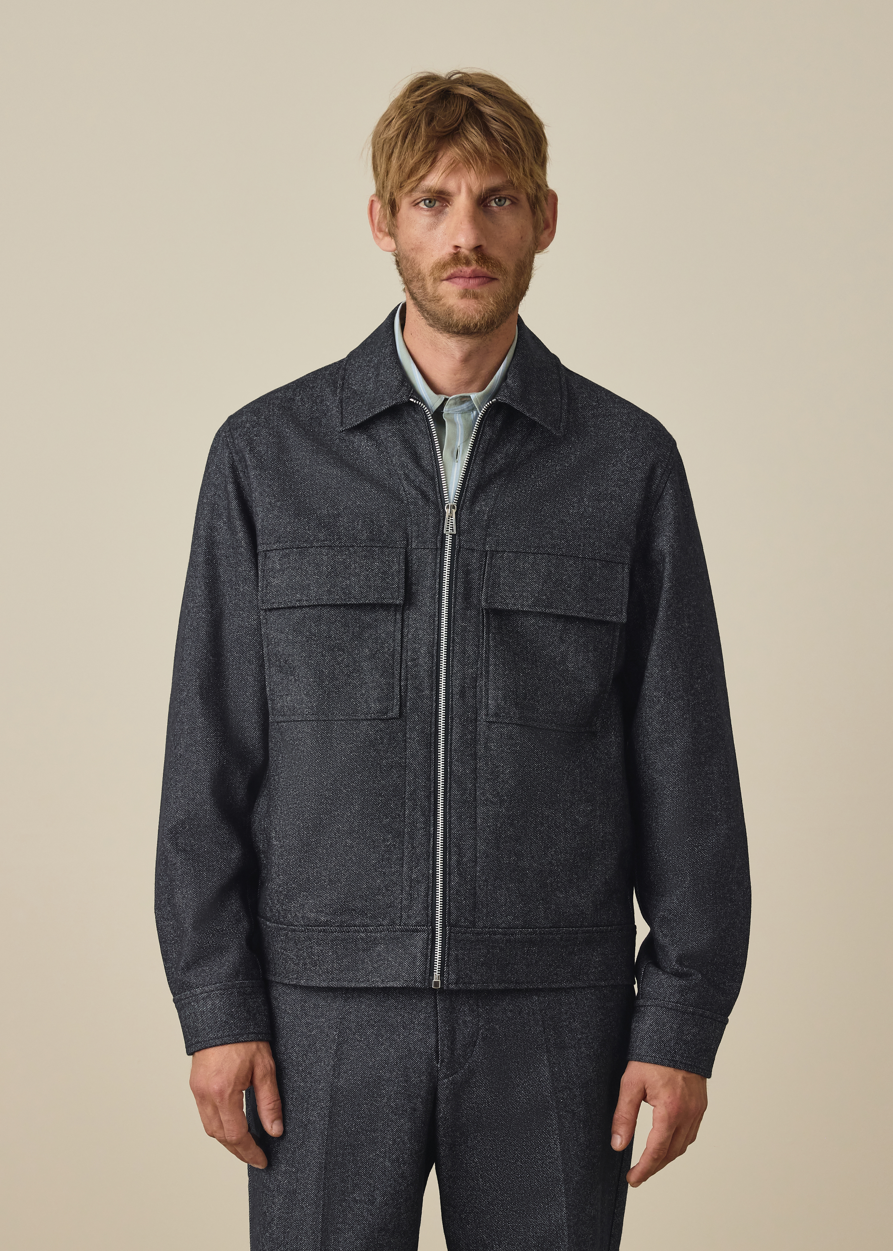 Indigo Cotton-Blend Flannel Zip Jacket thumbnail 2