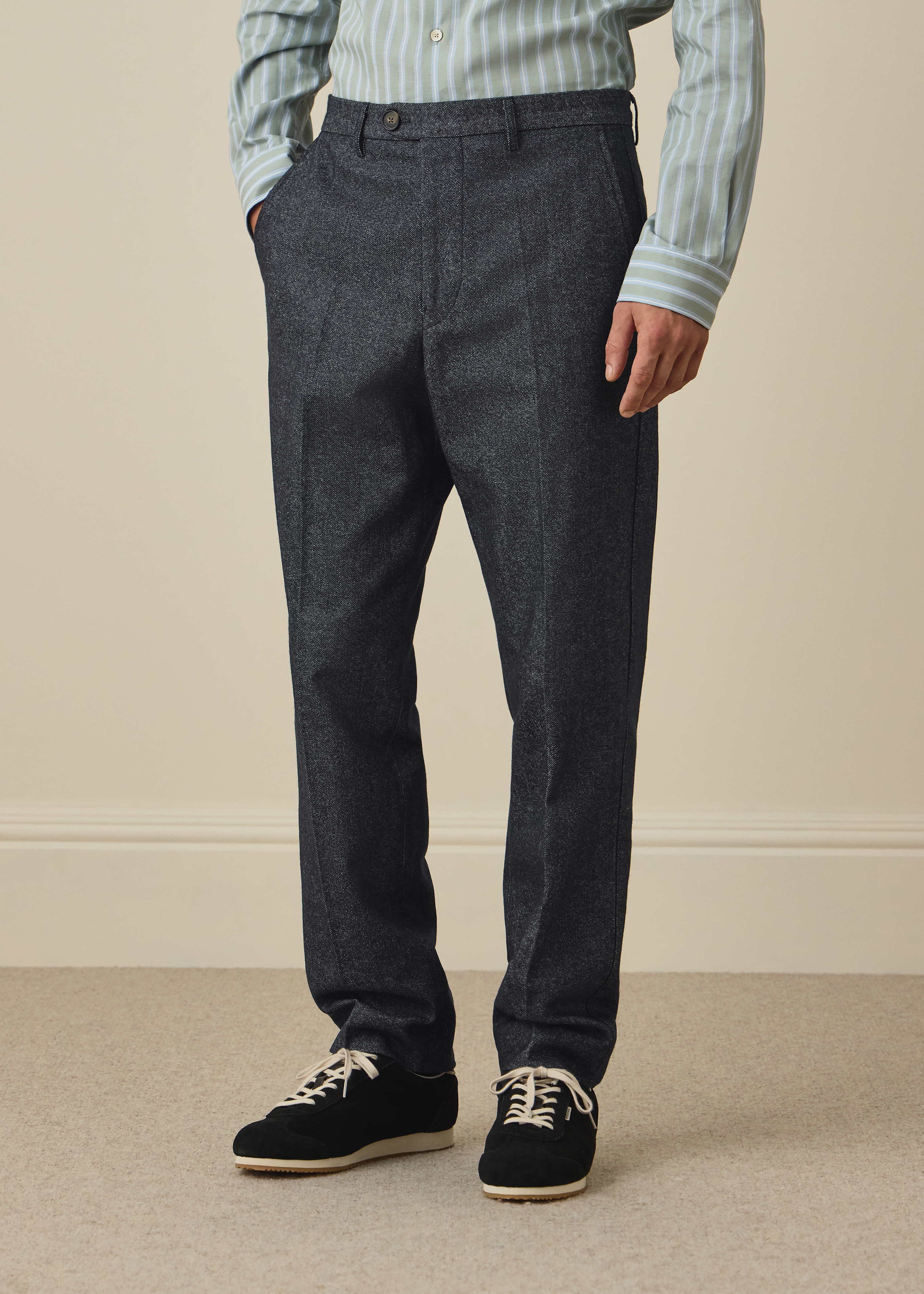 Indigo Cotton-Blend Flannel Trousers thumbnail 2