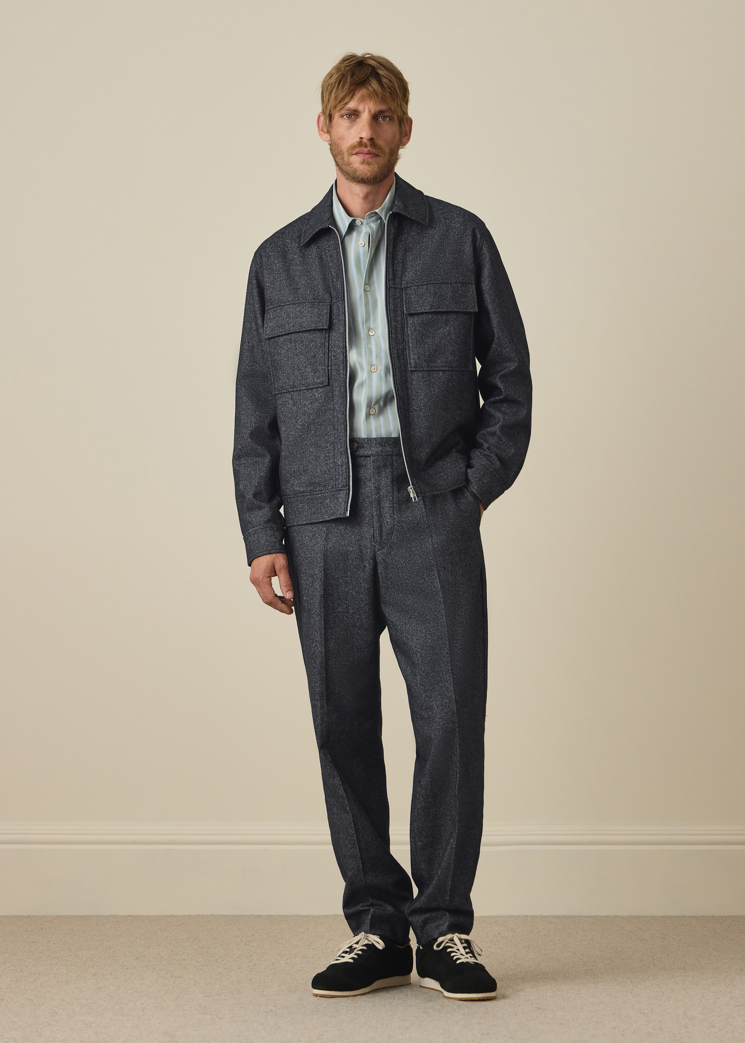 Indigo Cotton-Blend Flannel Trousers thumbnail 6