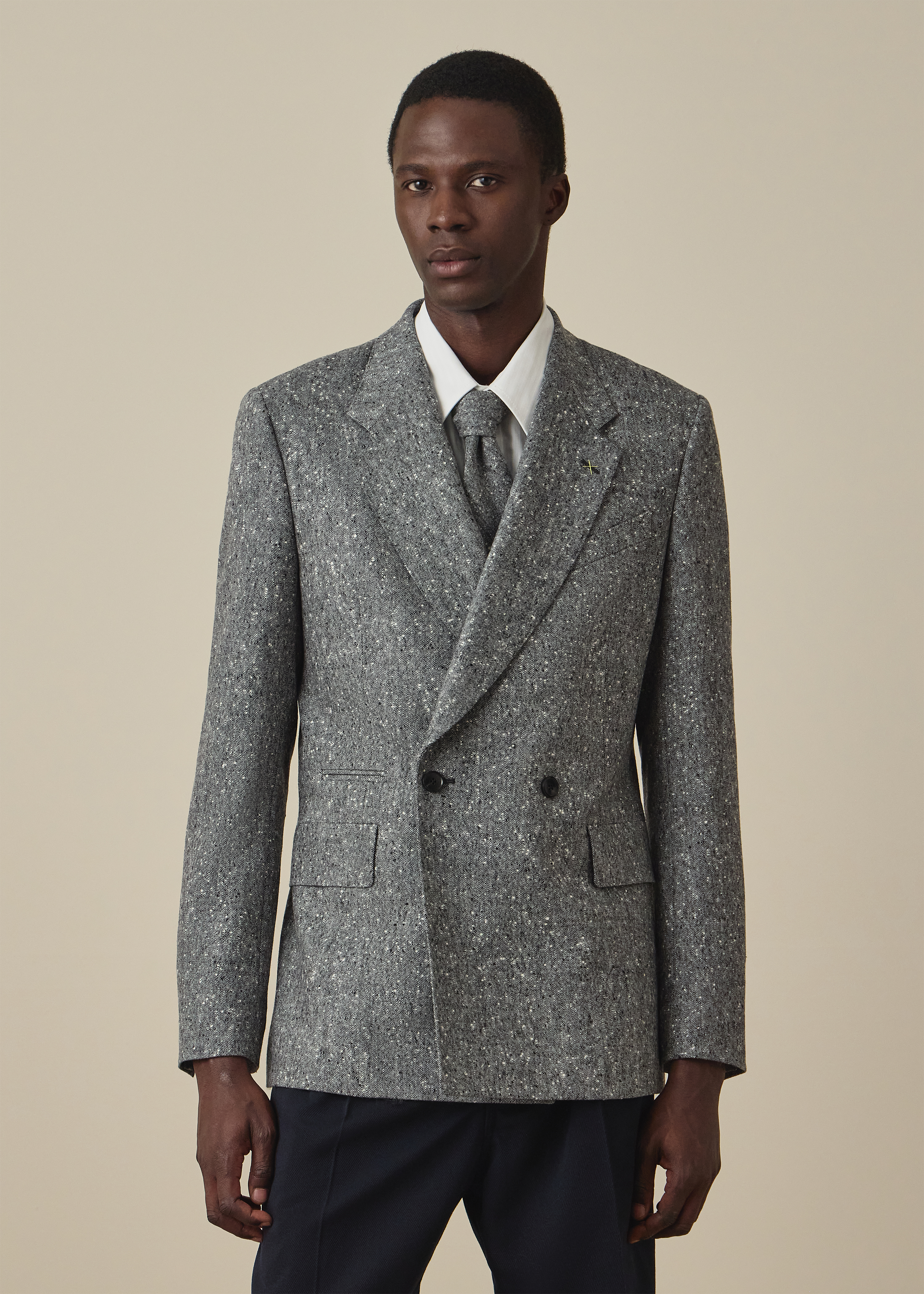 Light Grey Donegal Wool Double-Breasted Blazer thumbnail 2