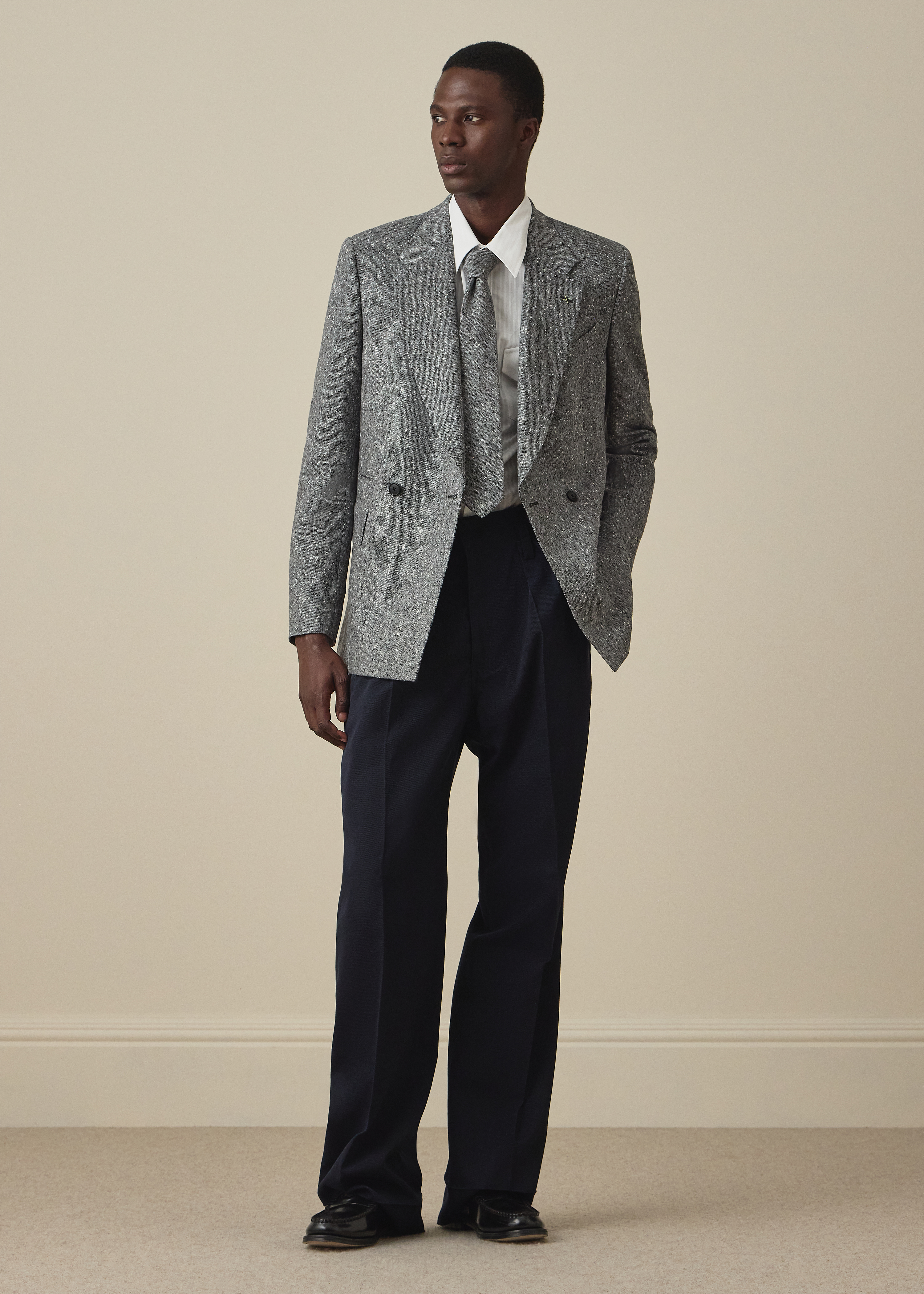 Light Grey Donegal Wool Double-Breasted Blazer thumbnail 6