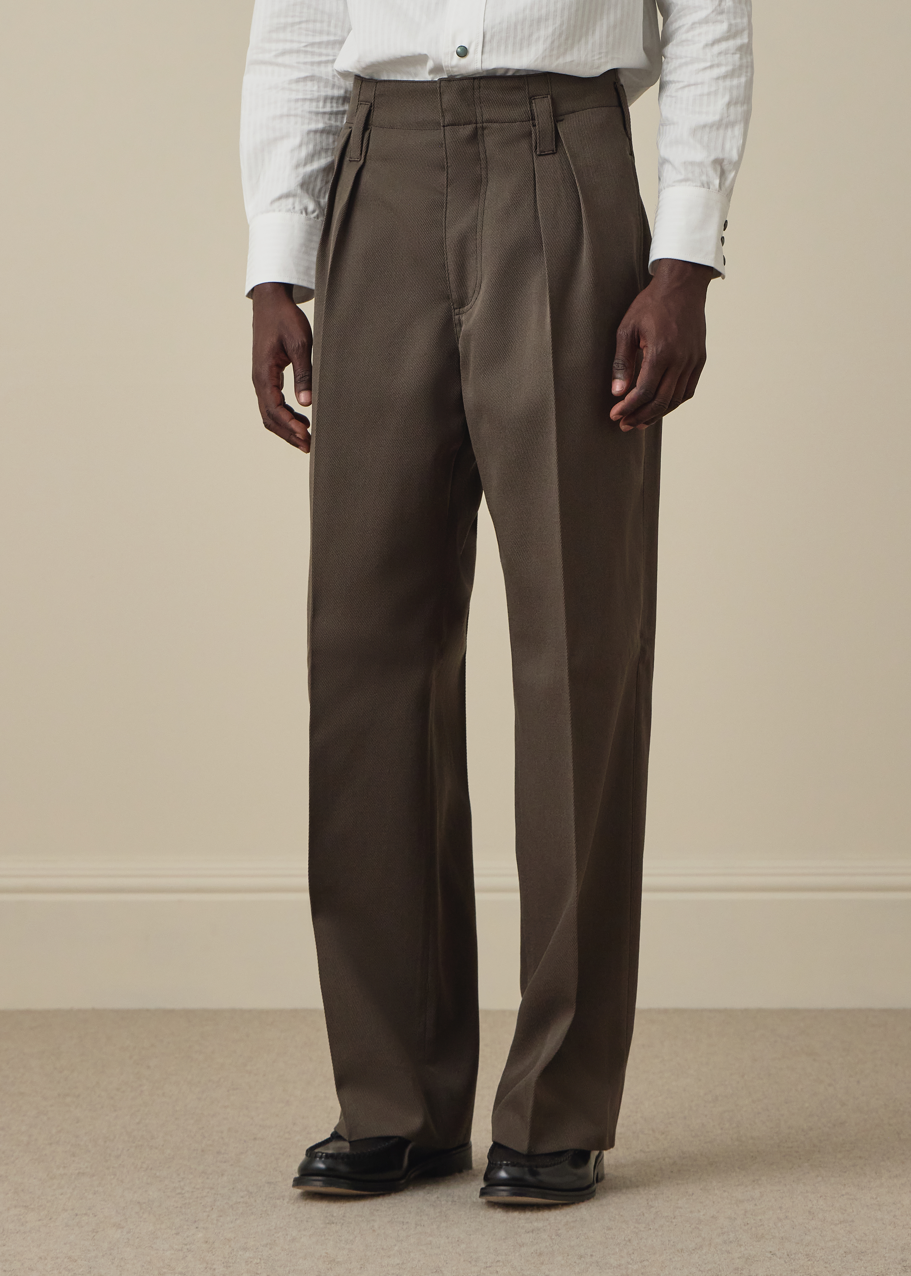 Relaxed-Fit Brown Wool-Twill Trousers thumbnail 2