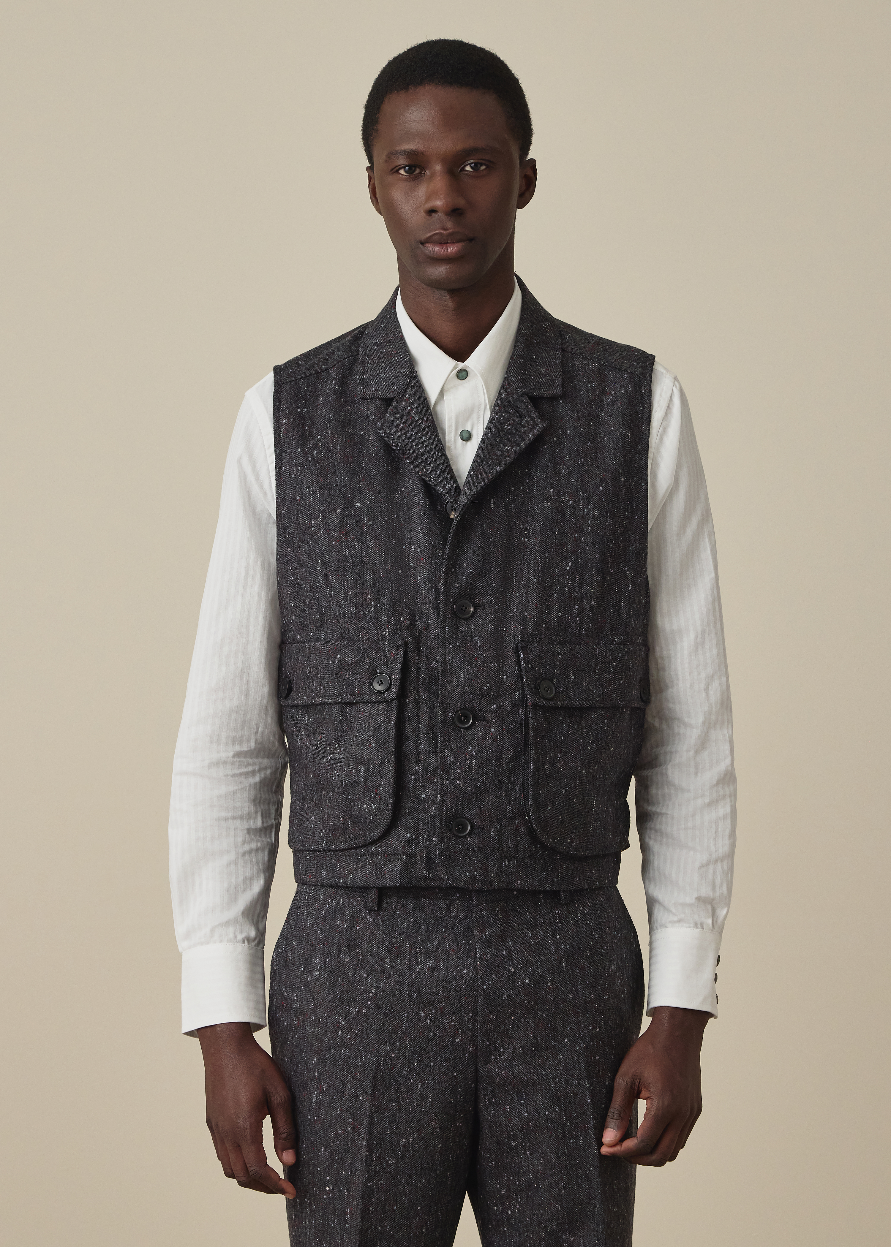 Dark Grey Donegal Wool Vest Jacket thumbnail 2