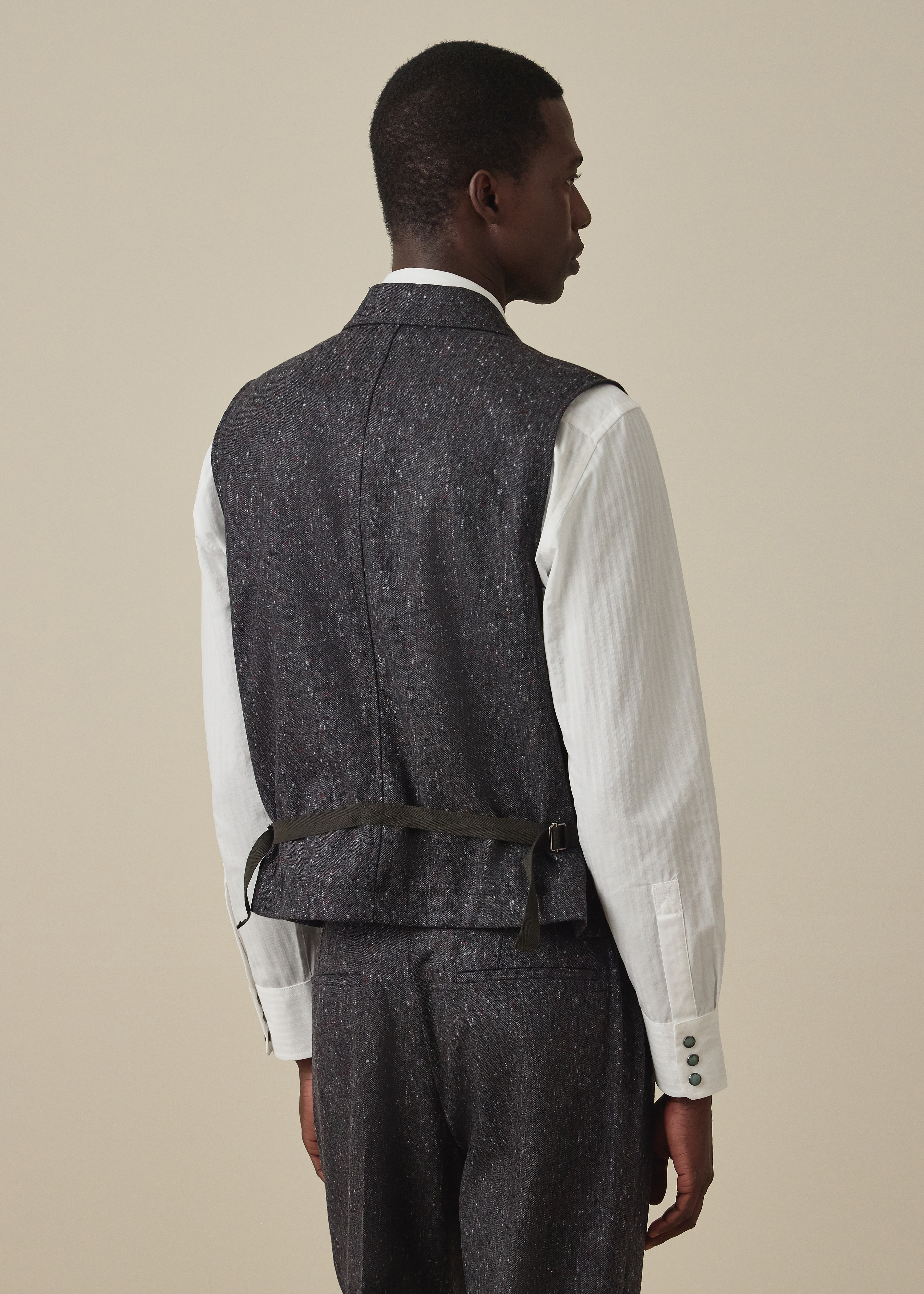 Dark Grey Donegal Wool Vest Jacket thumbnail 4