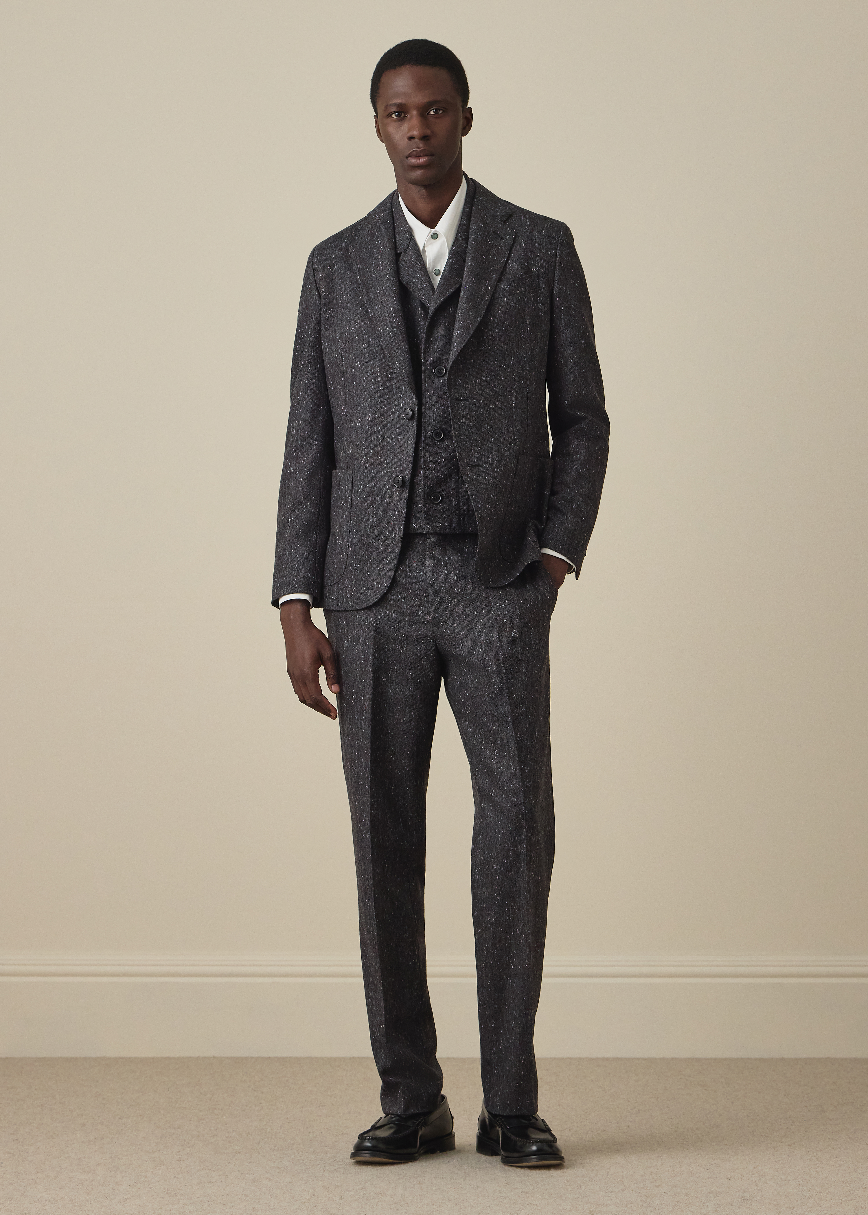 Dark Grey Donegal Wool Vest Jacket thumbnail 7