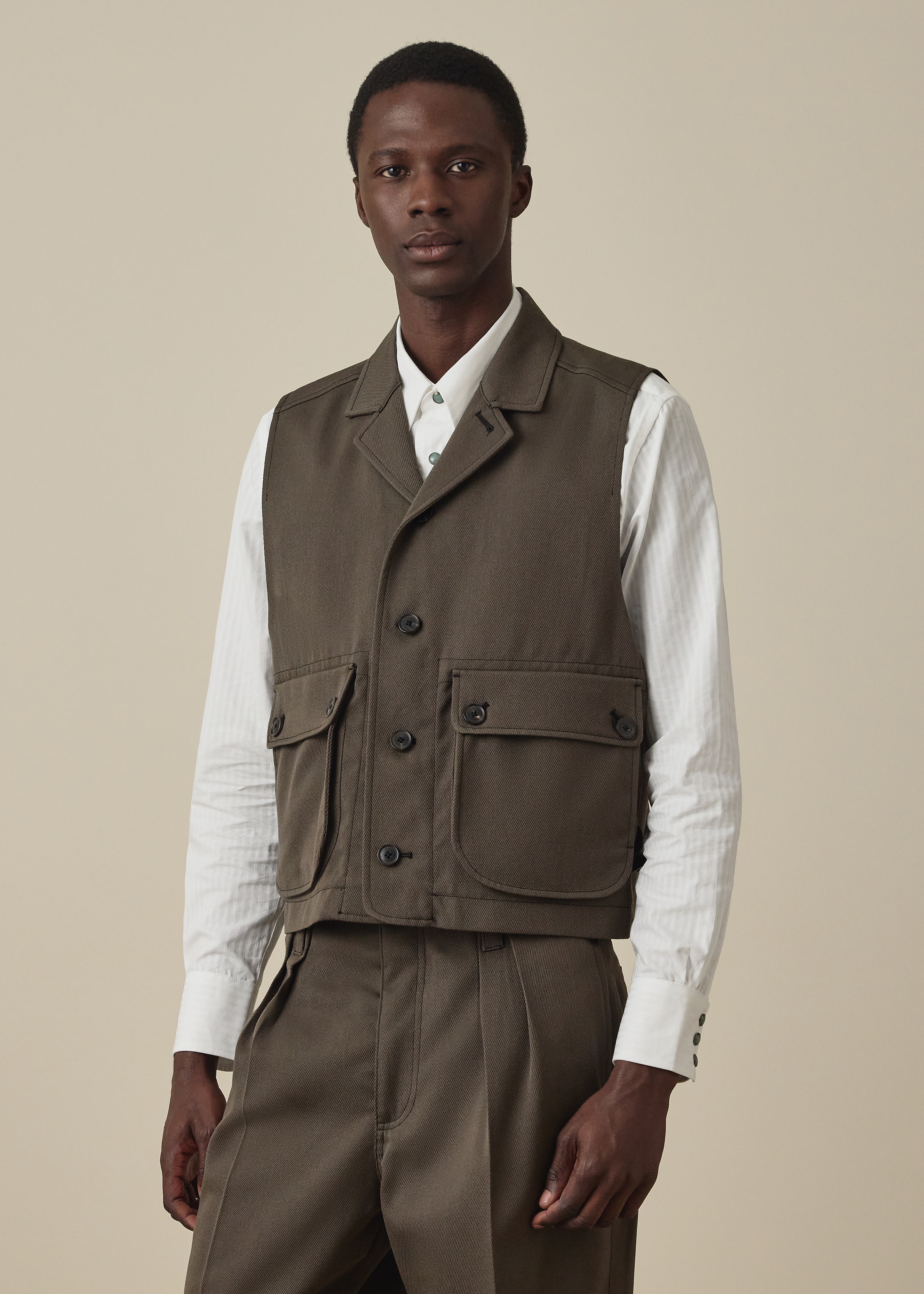 Brown Wool-Twill Vest Jacket thumbnail 2