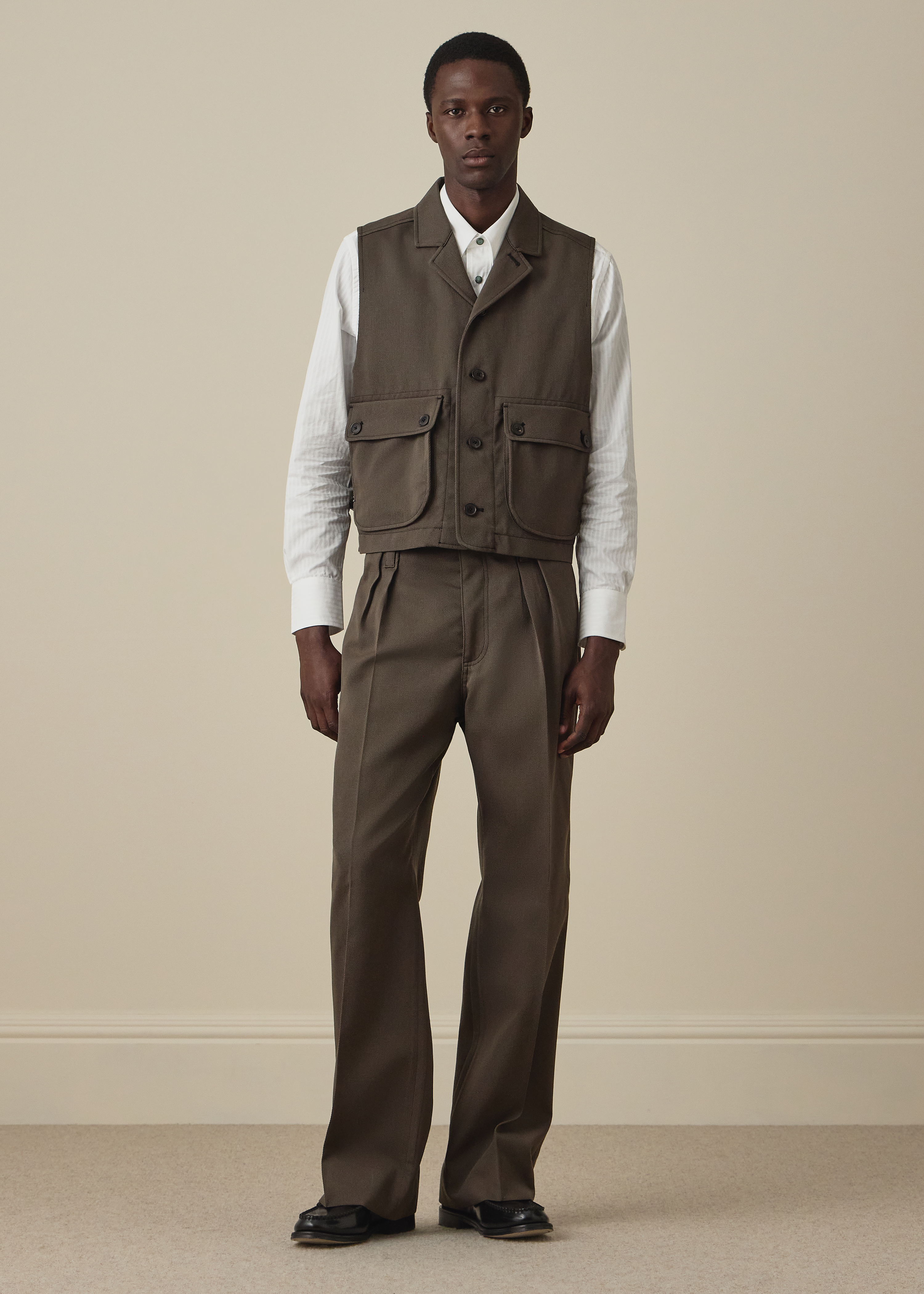 Brown Wool-Twill Vest Jacket thumbnail 6