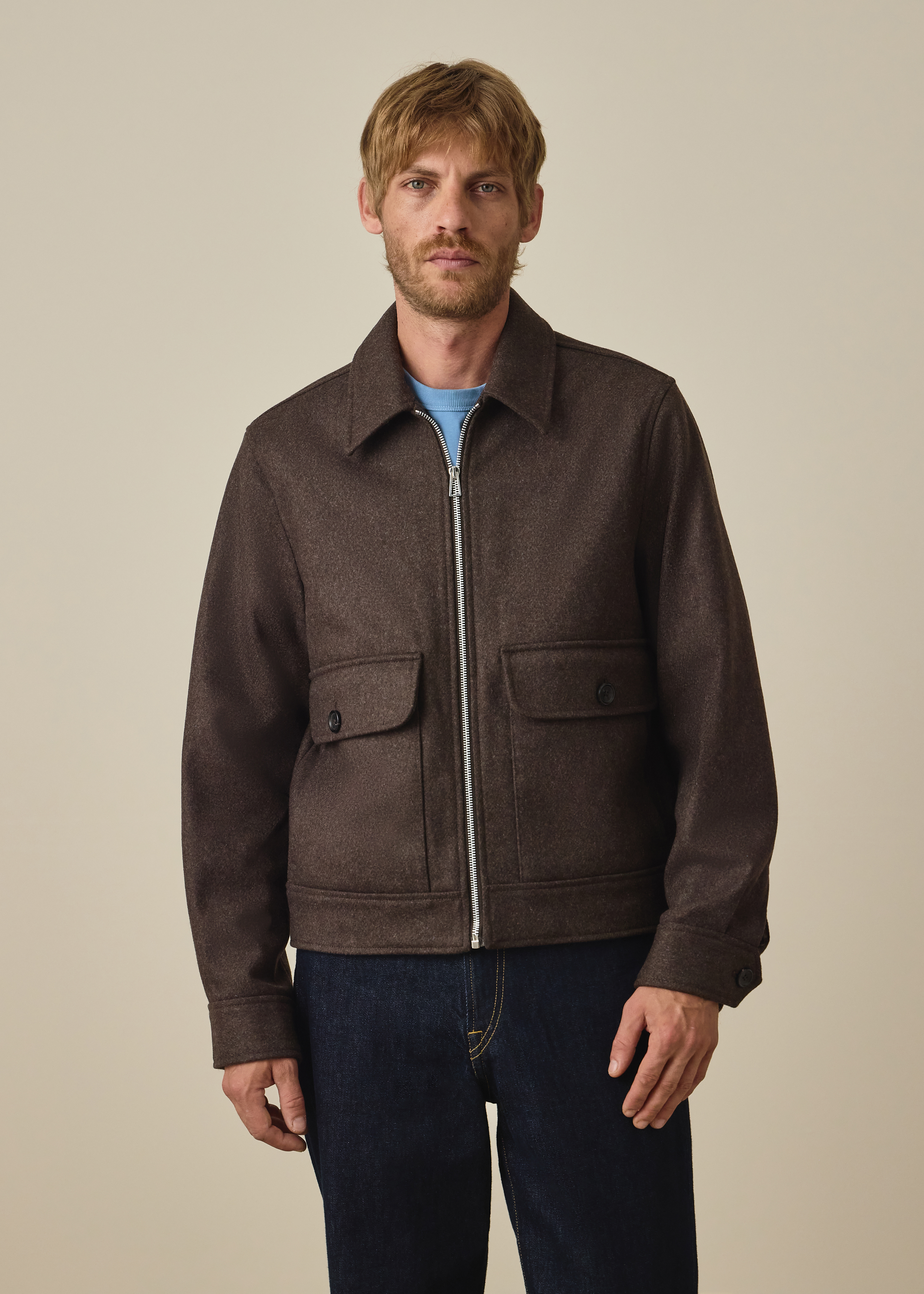 Brown Wool-Blend Cropped Patch-Pocket Jacket thumbnail 2