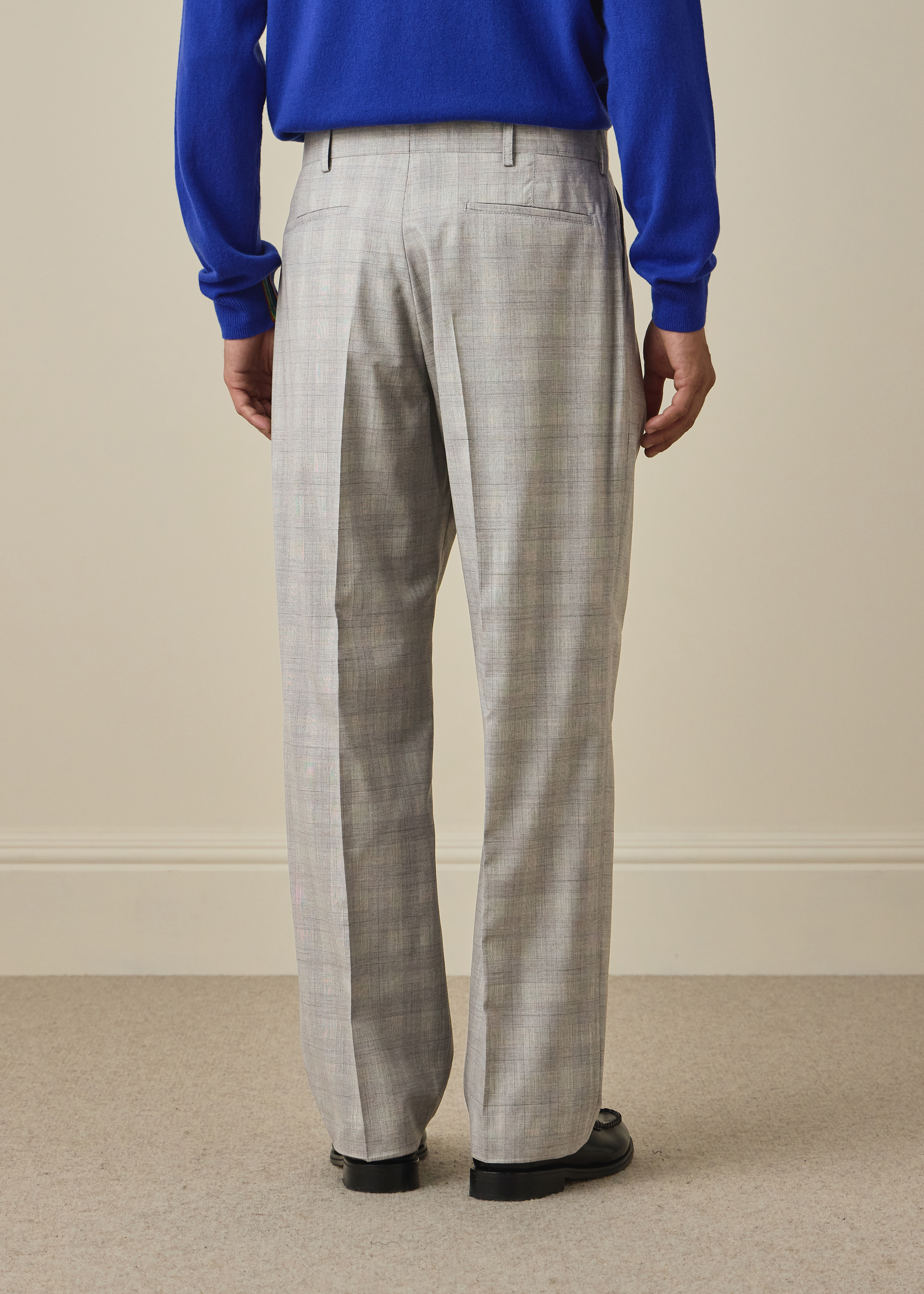 Grey Space-Dye Check Wool Pleated Trousers thumbnail 4