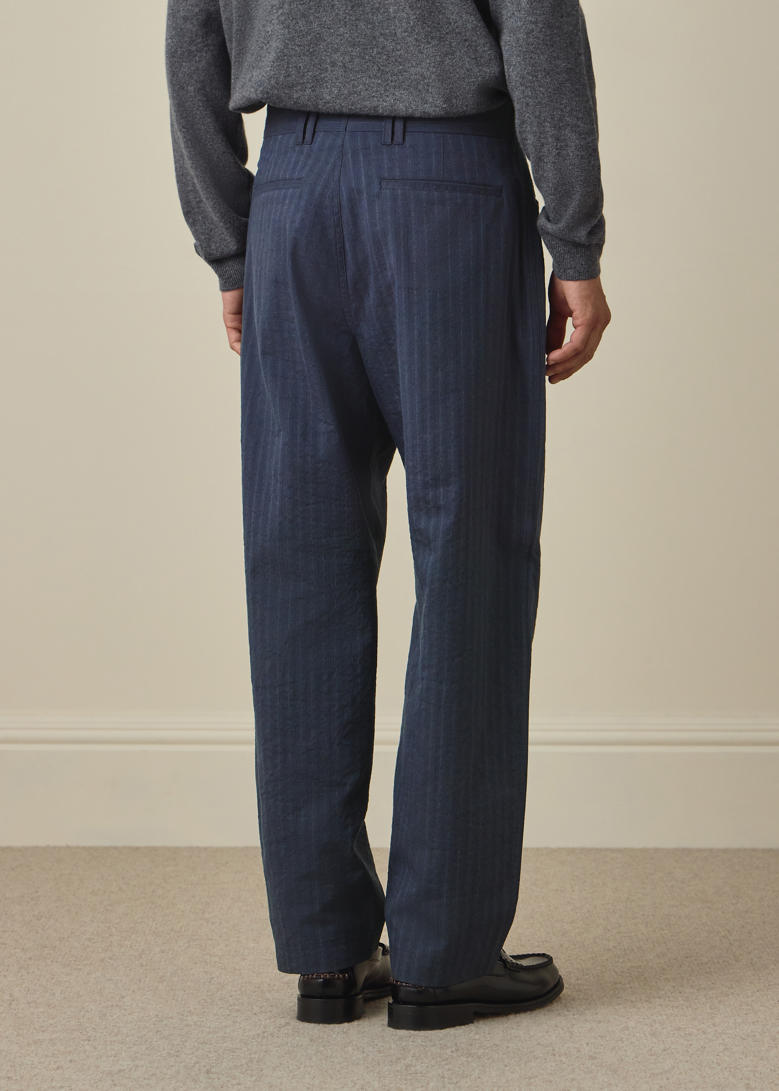 Relaxed-Fit Navy Washed-Twill Stripe Trousers thumbnail 4