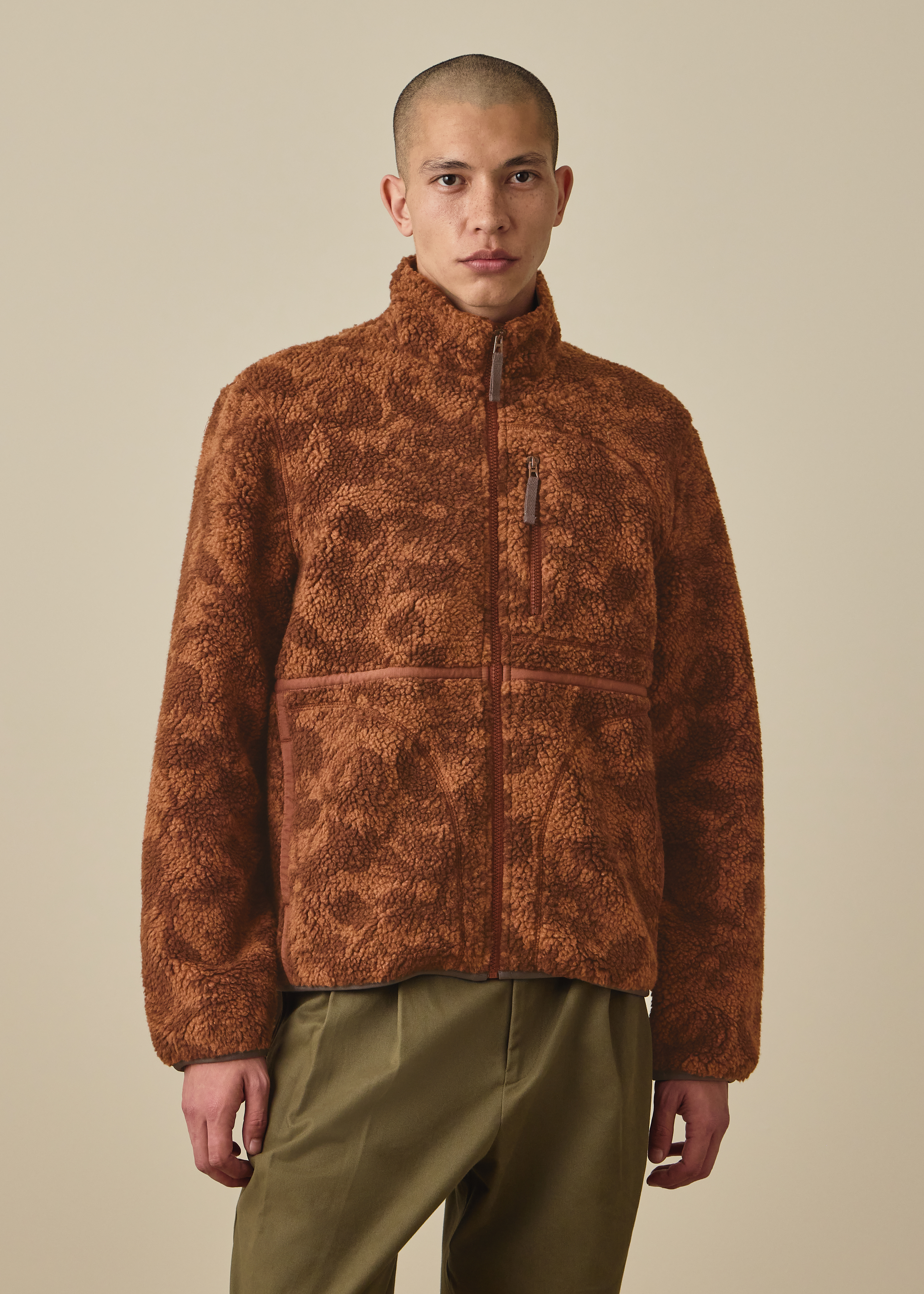 Rust Brown Floral Fleece Jacket thumbnail 2
