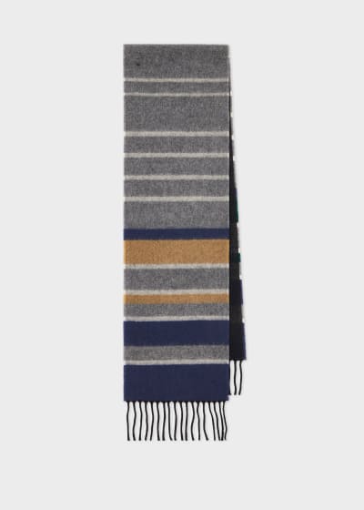 Men's Basket Weave Signature Stripe Cashmere Scarf