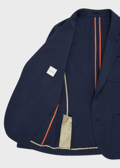 Men's Navy Cotton-Blend Seersucker Stripe Blazer