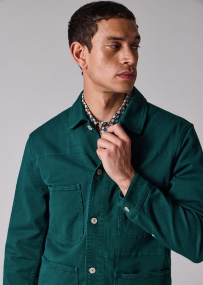 Men's Tan Embroidered-Floral Cotton Work Jacket