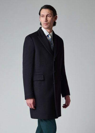 Charcoal Wool-Cashmere Blend Double Breasted Overcoat
