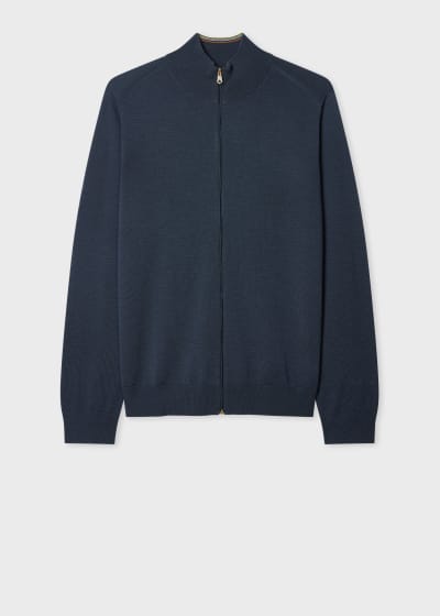 Paul Smith - Paul Smith：カーディガン（ネイビー） Black Merino Wool Full-Zip Cardigan Paul Smith