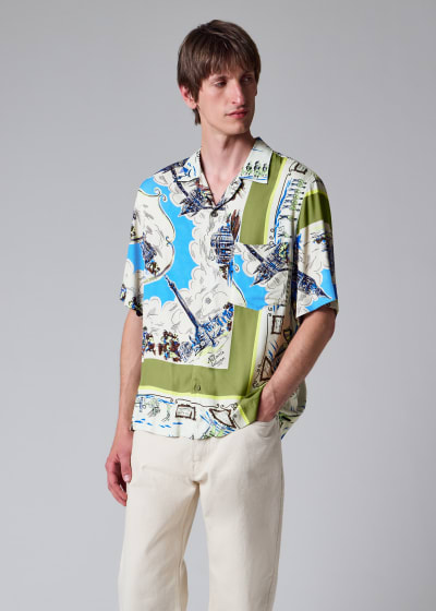 Men's Pink 'Le Peche Fish' Print Viscose Shirt