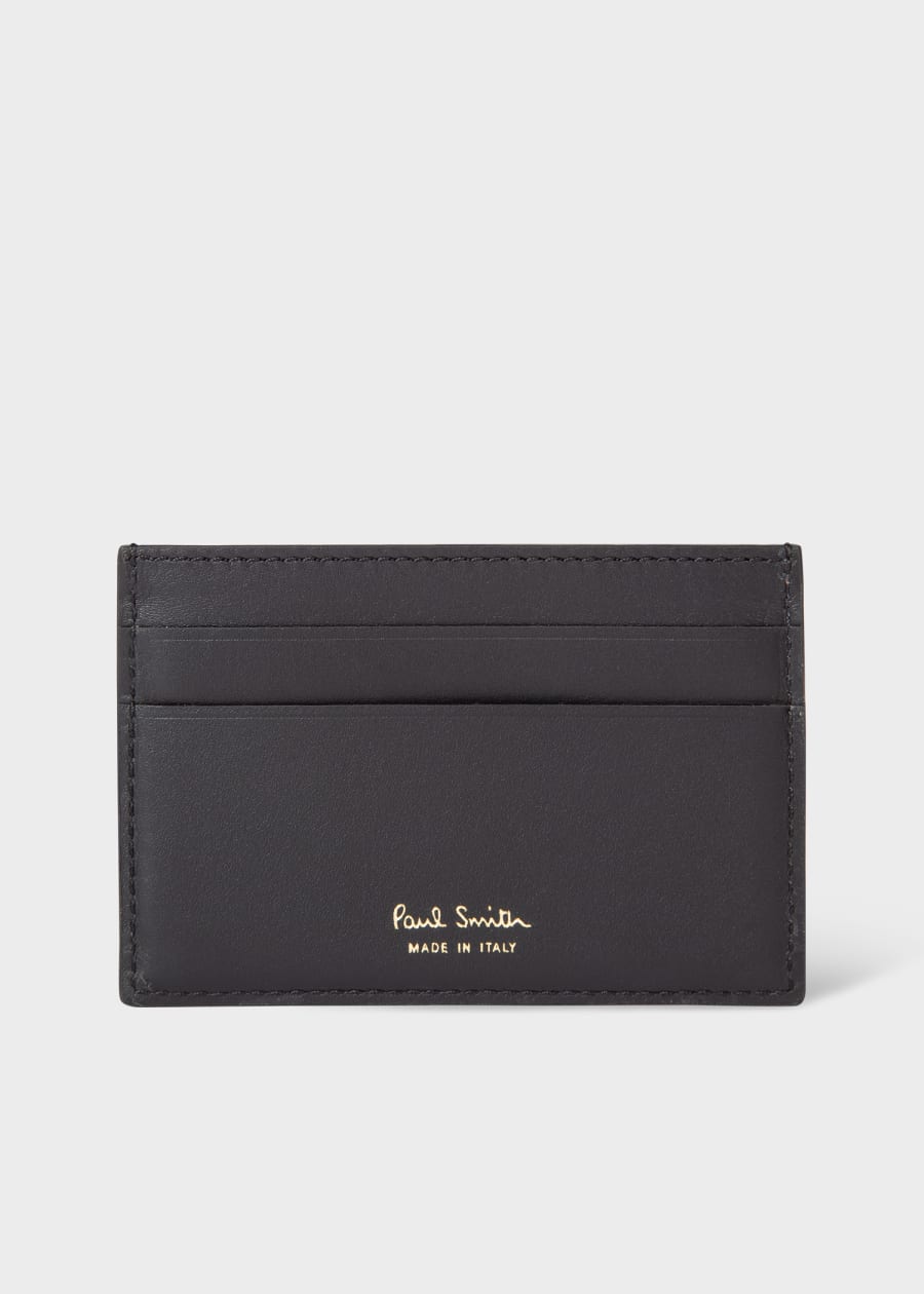 Men's Black Leather Credit Card Holder With 'Signature Stripe
