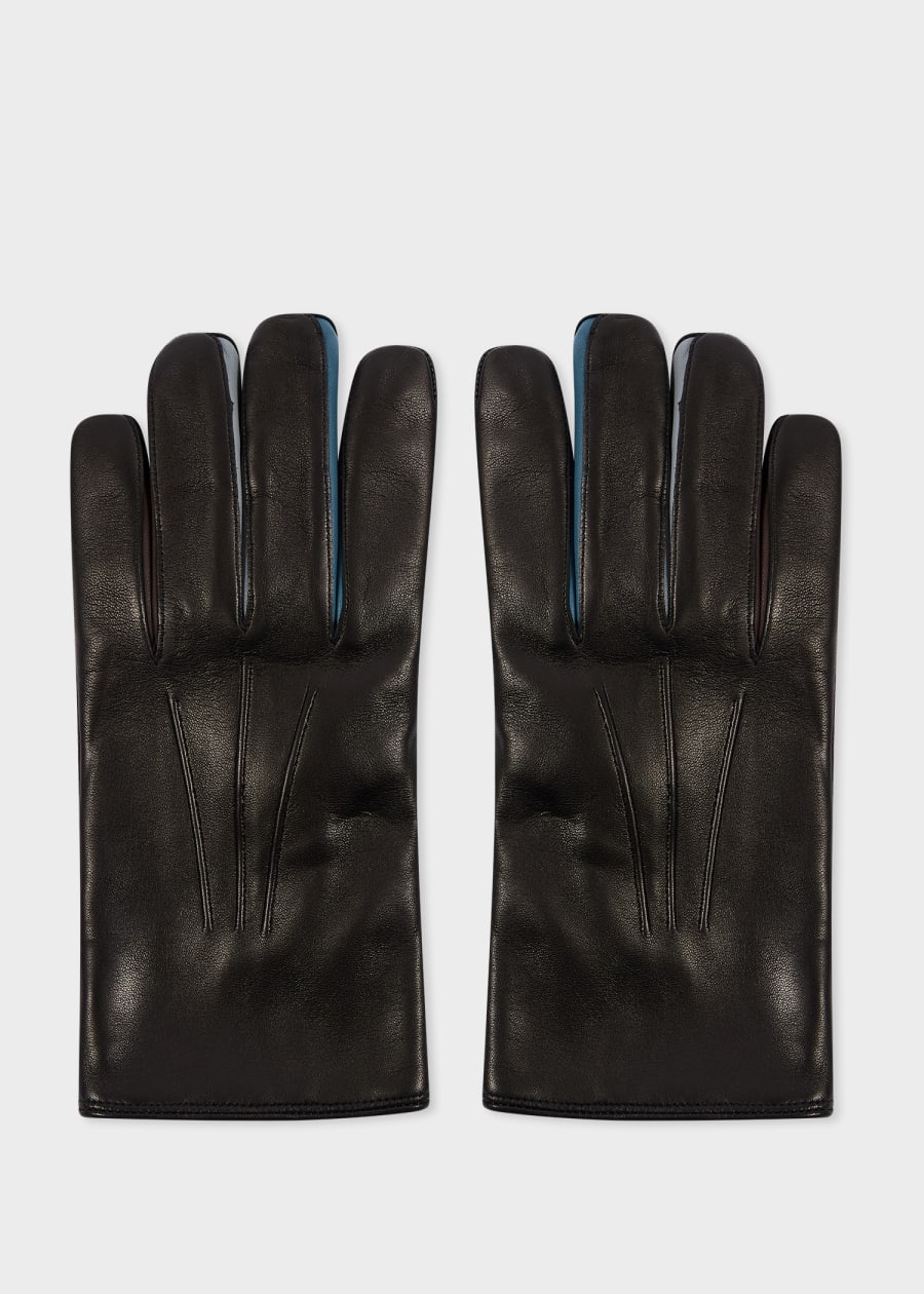 Men's Black Leather Gloves With 'Signature Stripe' Piping