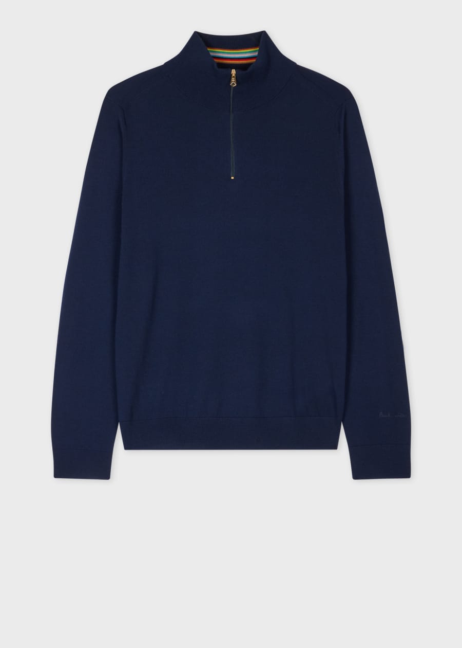 Men's Black Merino Wool Quarter Zip Sweater