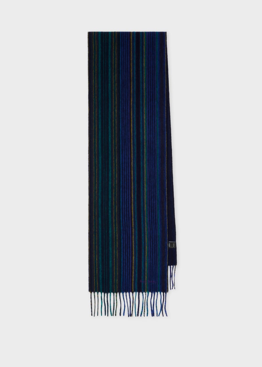 Men's Black Viscose-Wool 'Signature Stripe' Edge Scarf