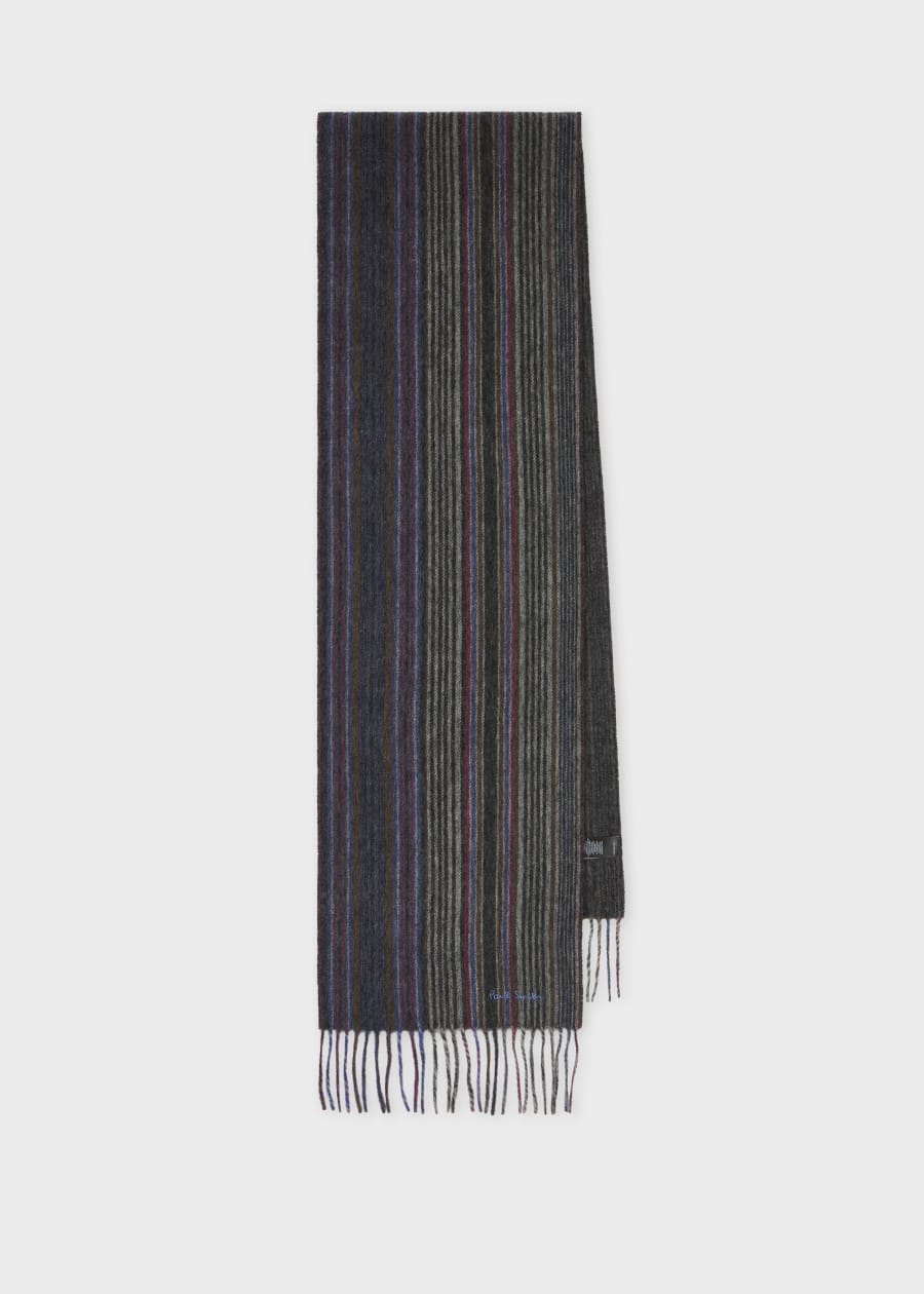 Men's Basket Weave Signature Stripe Cashmere Scarf
