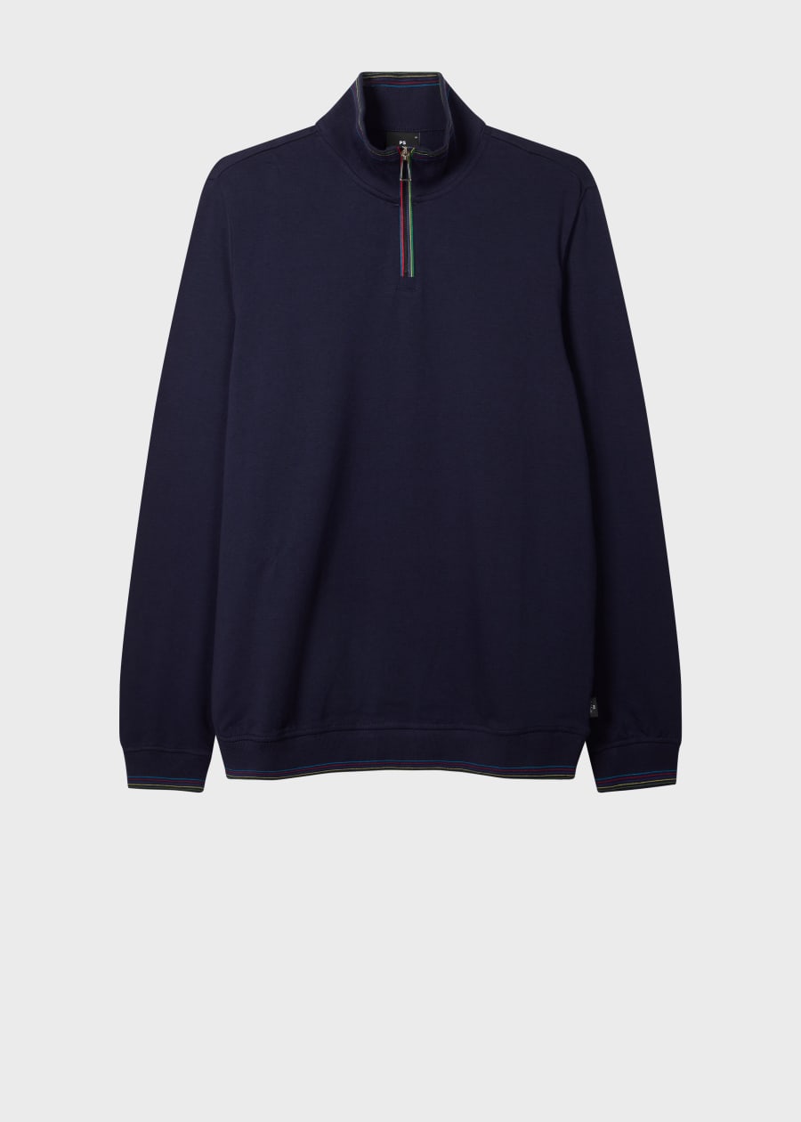 Men's Navy Cotton Zebra Logo Zip Sweatshirt