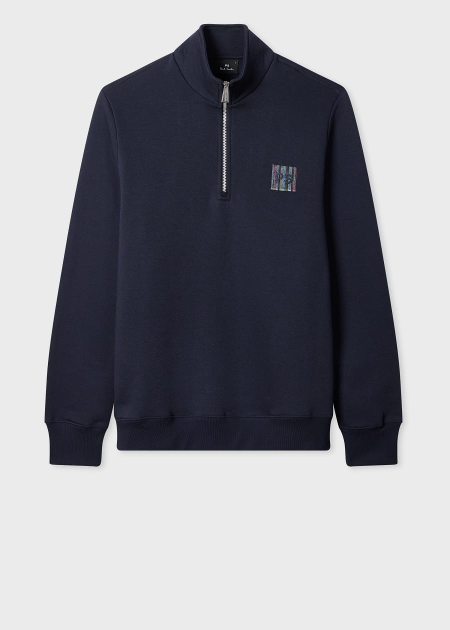 Men's Navy Cotton Zebra Logo Zip Sweatshirt