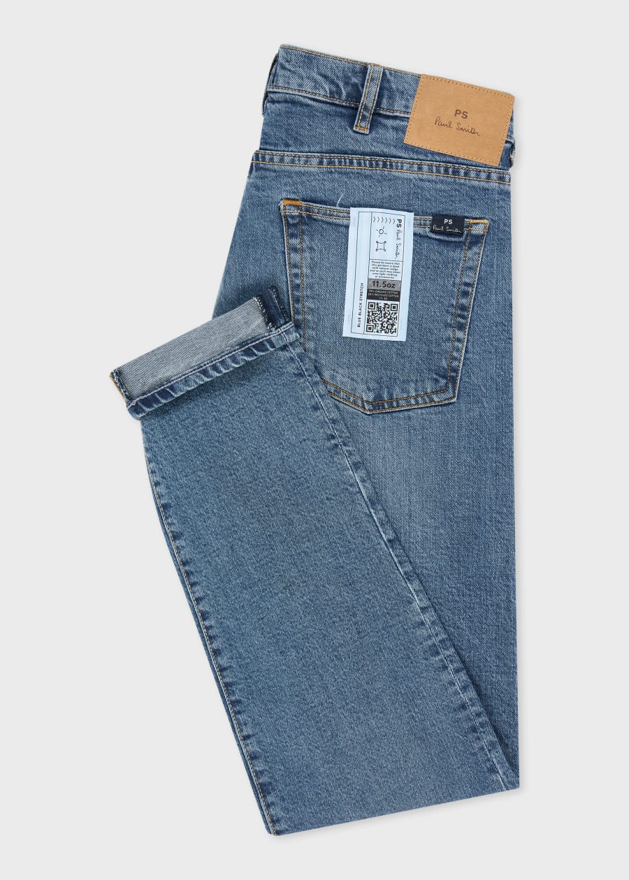 Men's Tapered-Fit 'Crosshatch Stretch' Blue-Rinse Jeans