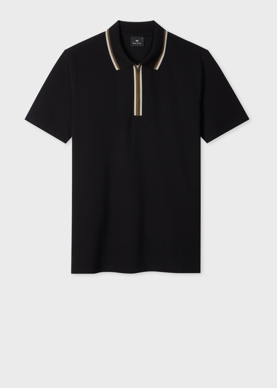 Men's Black Long-Sleeve Zebra Logo Polo Shirt