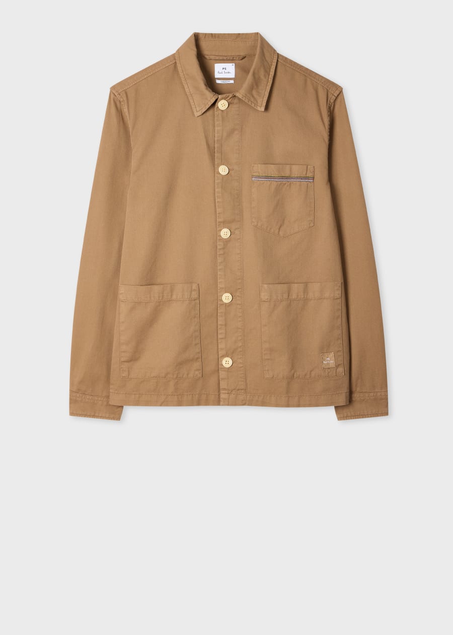 Men's Tan Embroidered-Floral Cotton Work Jacket