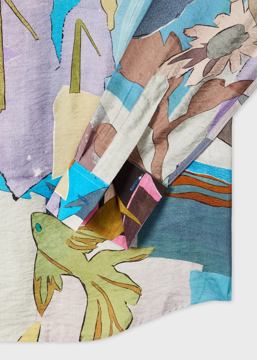 Men's Blue 'Abstract Cutout' Viscose-Linen Shirt