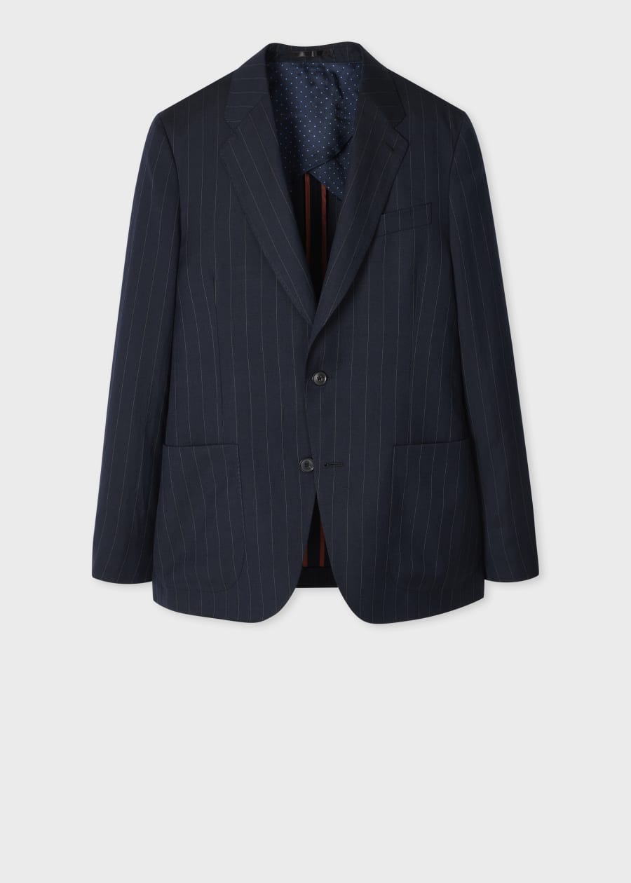 Men's Navy Cotton-Blend Seersucker Stripe Blazer