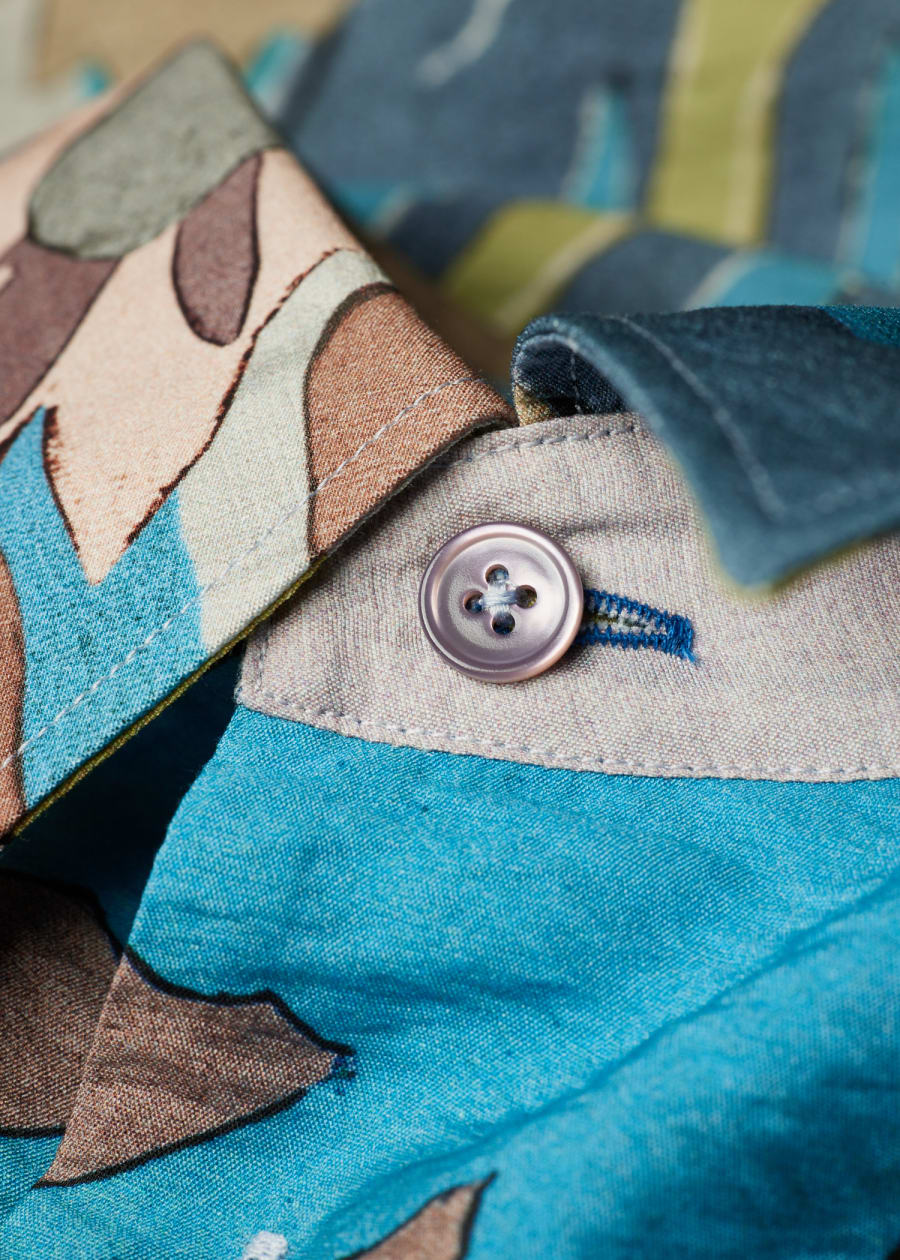 Men's Blue 'Abstract Cutout' Viscose-Linen Shirt