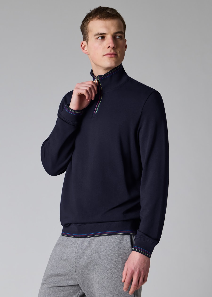 ポールスミス Men's Navy Cotton Zebra Logo Zip Sweatshirt