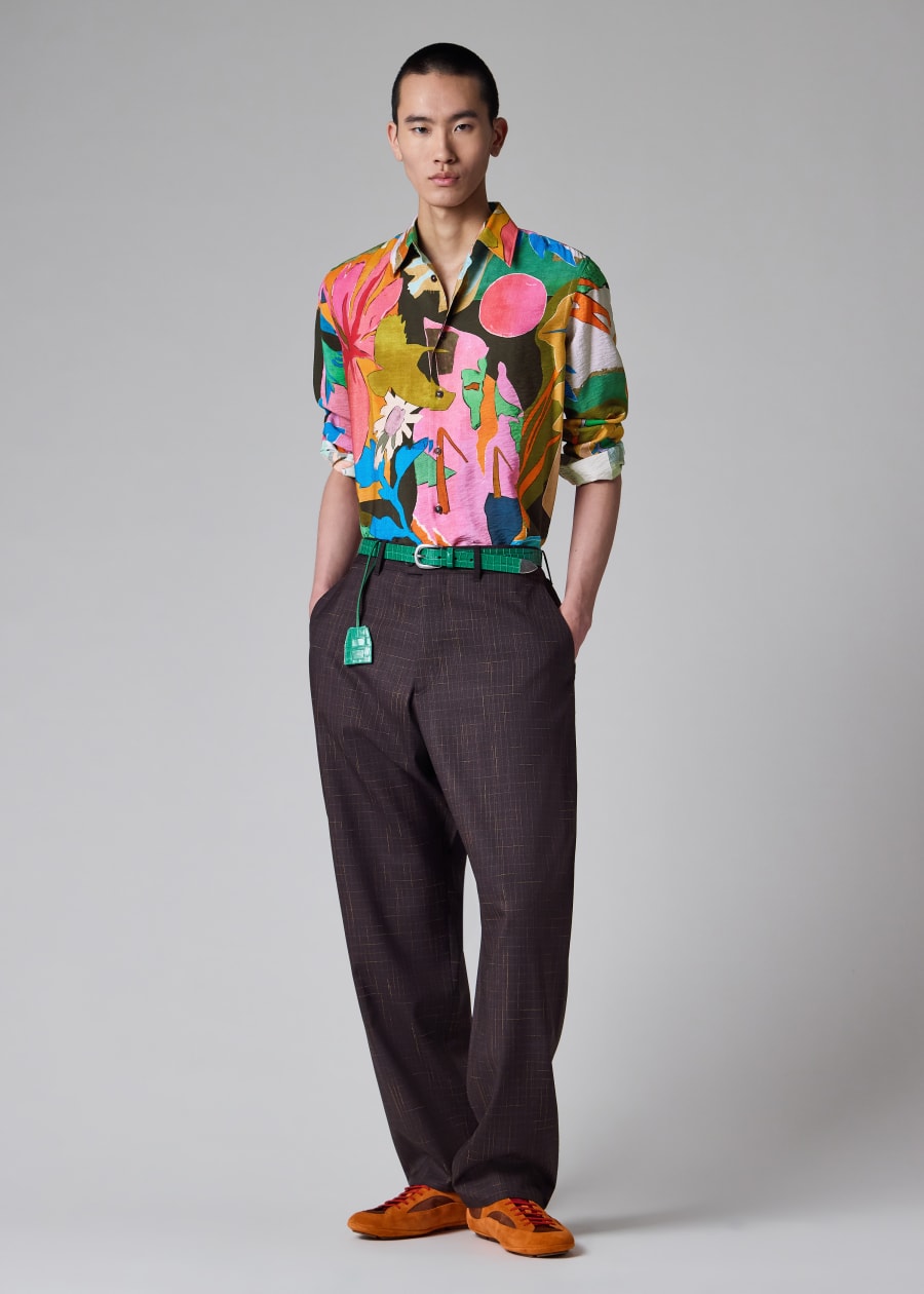 NAOポールスミス シャツ 23AW Abstract Textile Men's Blue 'Abstract Cutout' Viscose-Linen Shirt