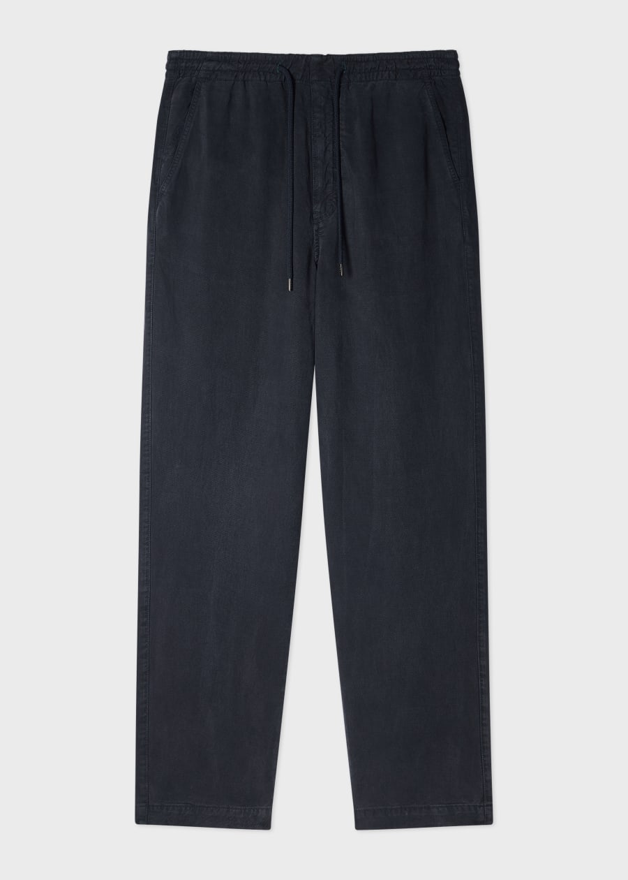 Men's Dark Navy Seersucker Wool Elastic-Waist Trousers