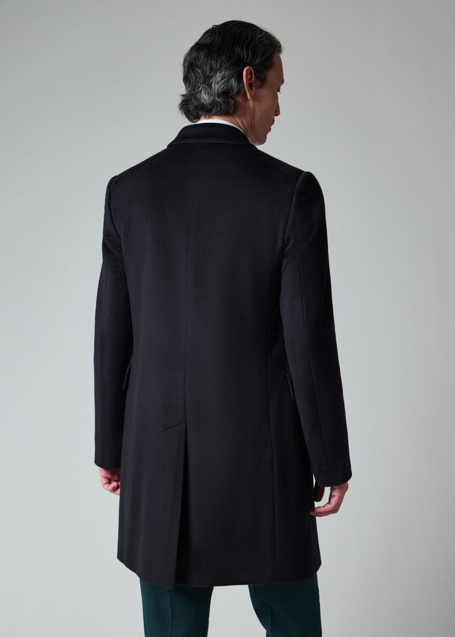 Charcoal Wool-Cashmere Blend Double Breasted Overcoat