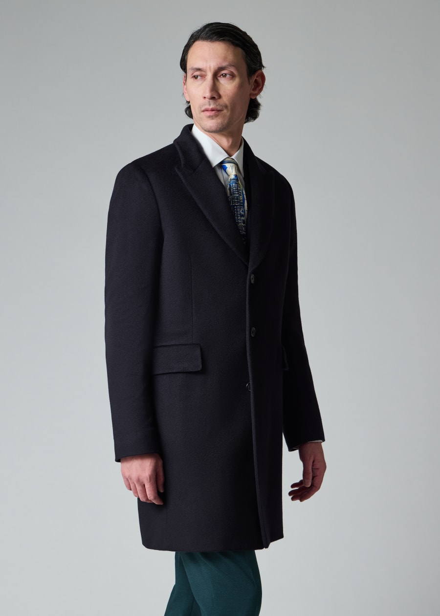 Men's Navy Wool-Cashmere Epsom Coat