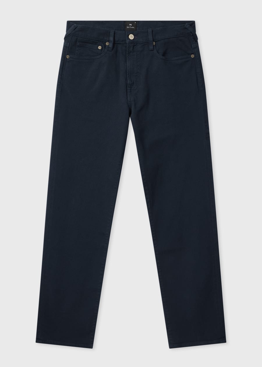 Men's Tapered-Fit Navy Garment Dyed Organic Cotton-Stretch Jeans