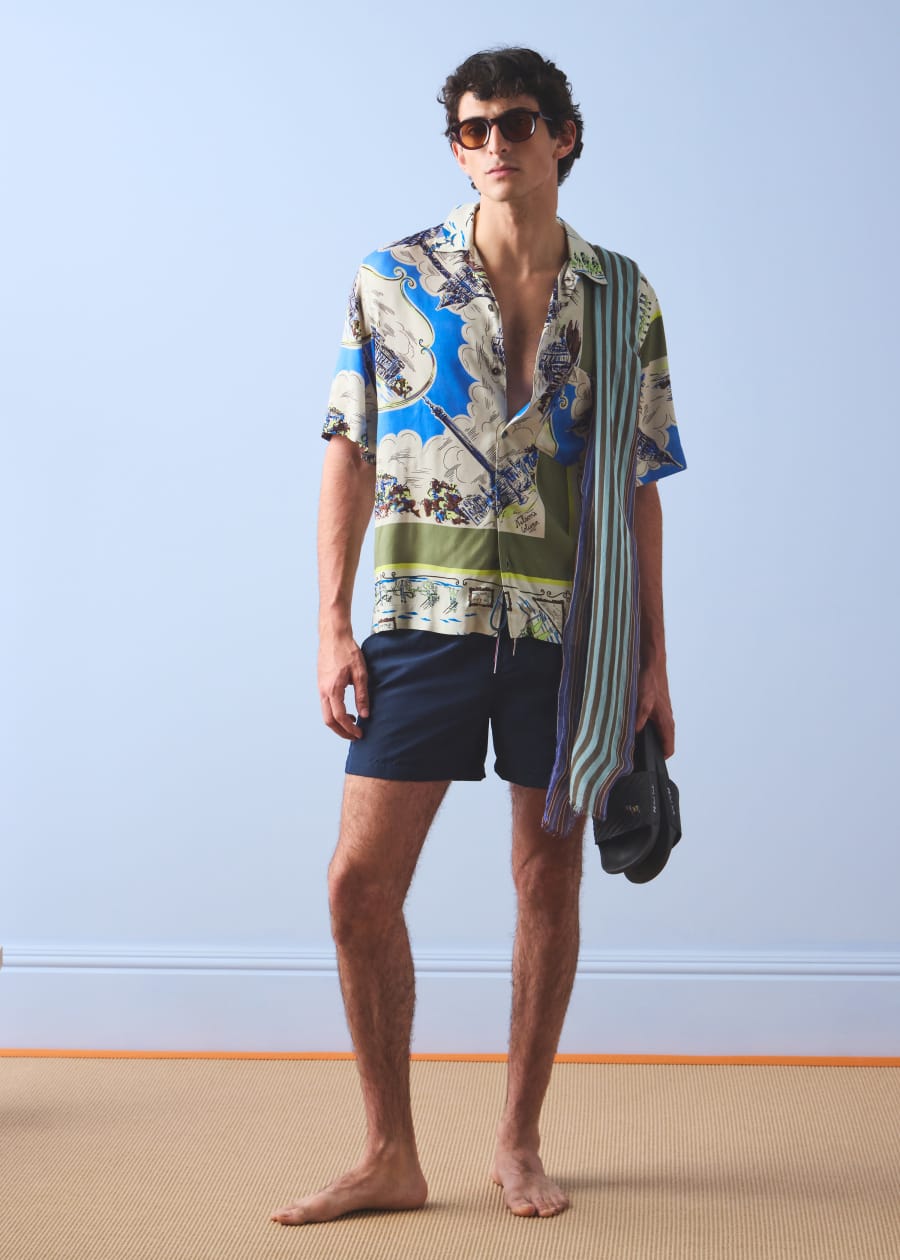 Men's Pink 'Le Peche Fish' Print Viscose Shirt