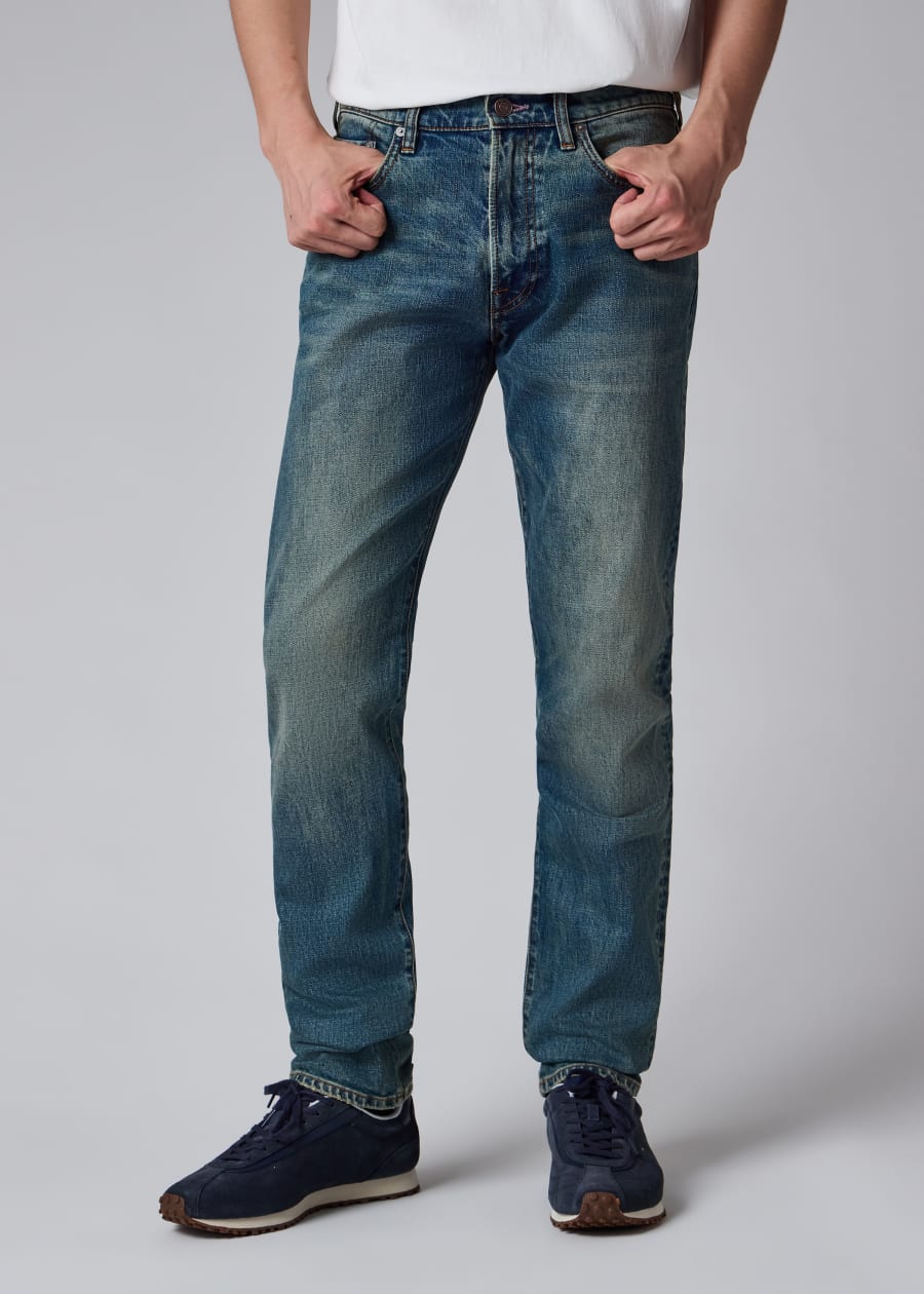 Men's Tapered-Fit 'Crosshatch Stretch' Blue-Rinse Jeans