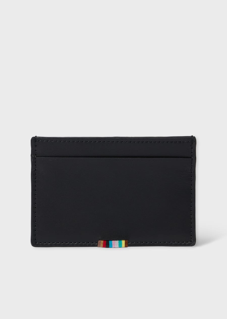 Black Leather 'Signature Stripe Block' Credit Card Holder
