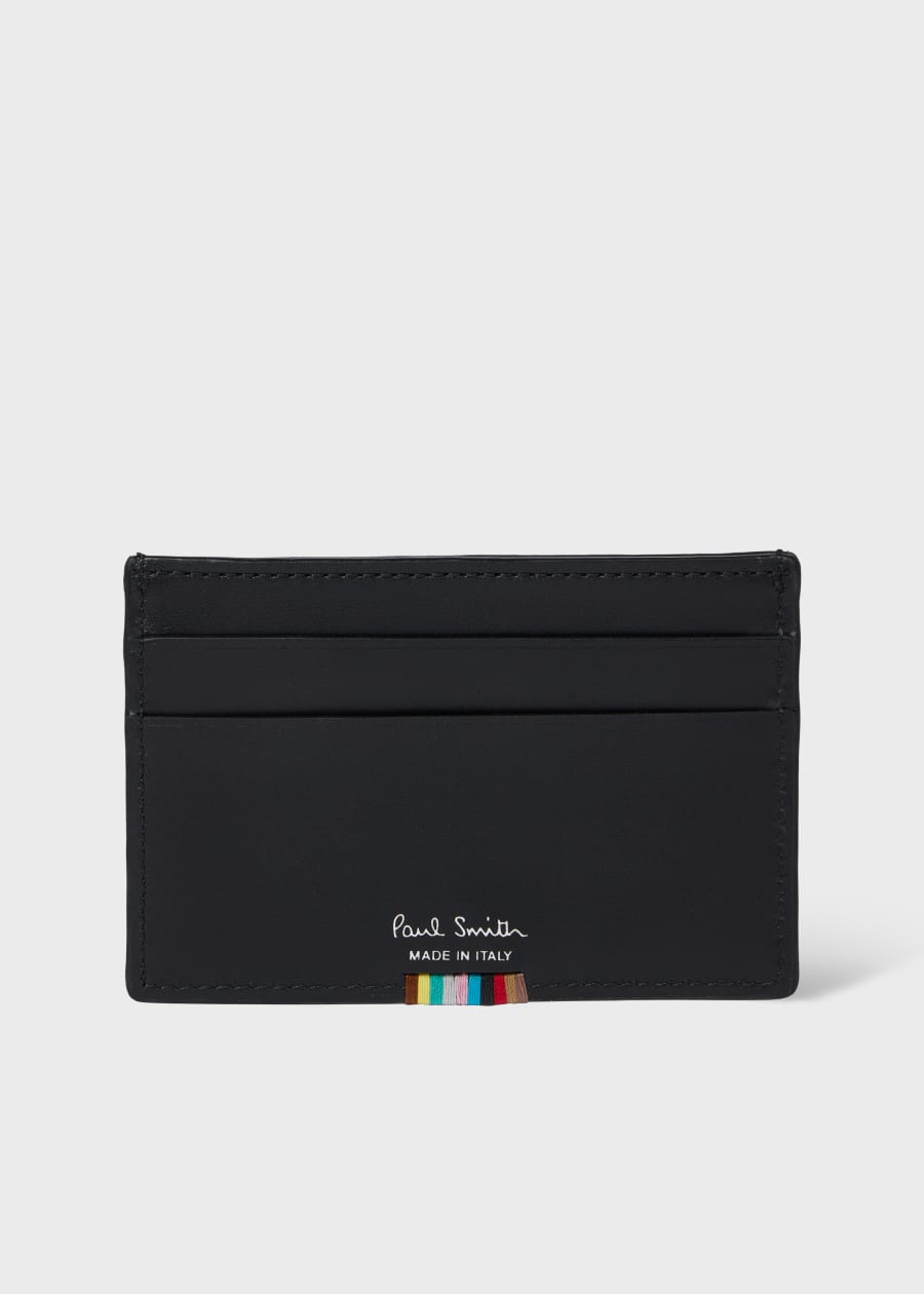Black Leather 'Signature Stripe Block' Credit Card Holder