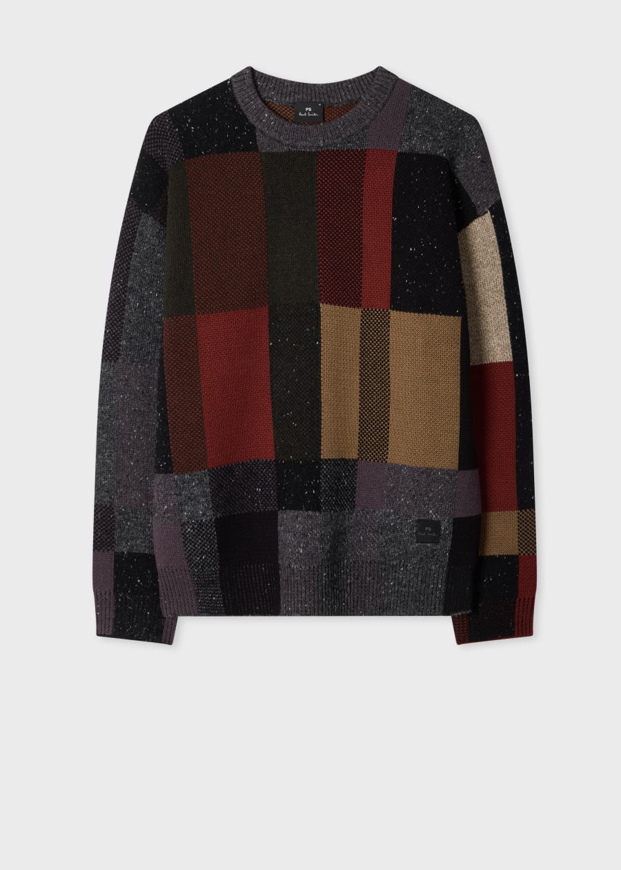 Men's Multicolour Patchwork Cotton & Wool-Blend Sweater