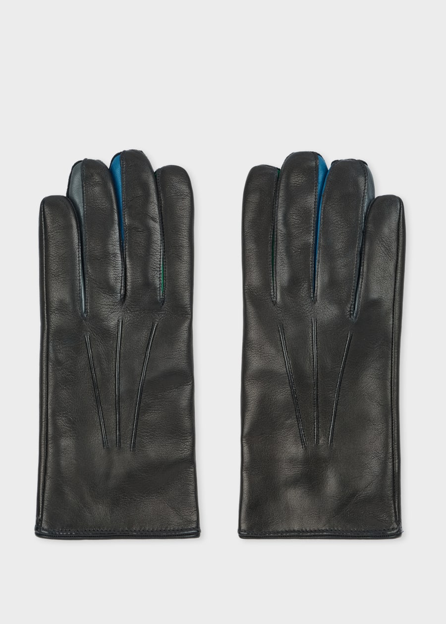 Men's Black Leather Gloves With 'Signature Stripe' Piping
