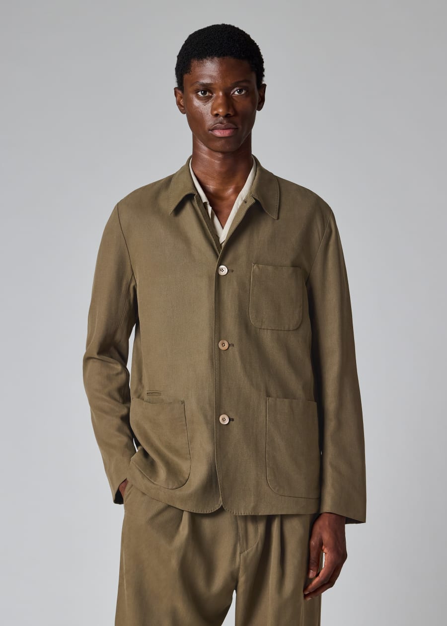 希少 00s paul smith gabardine box jacket M Men's Green Garment-Dyed Organic Cotton Work Jacket